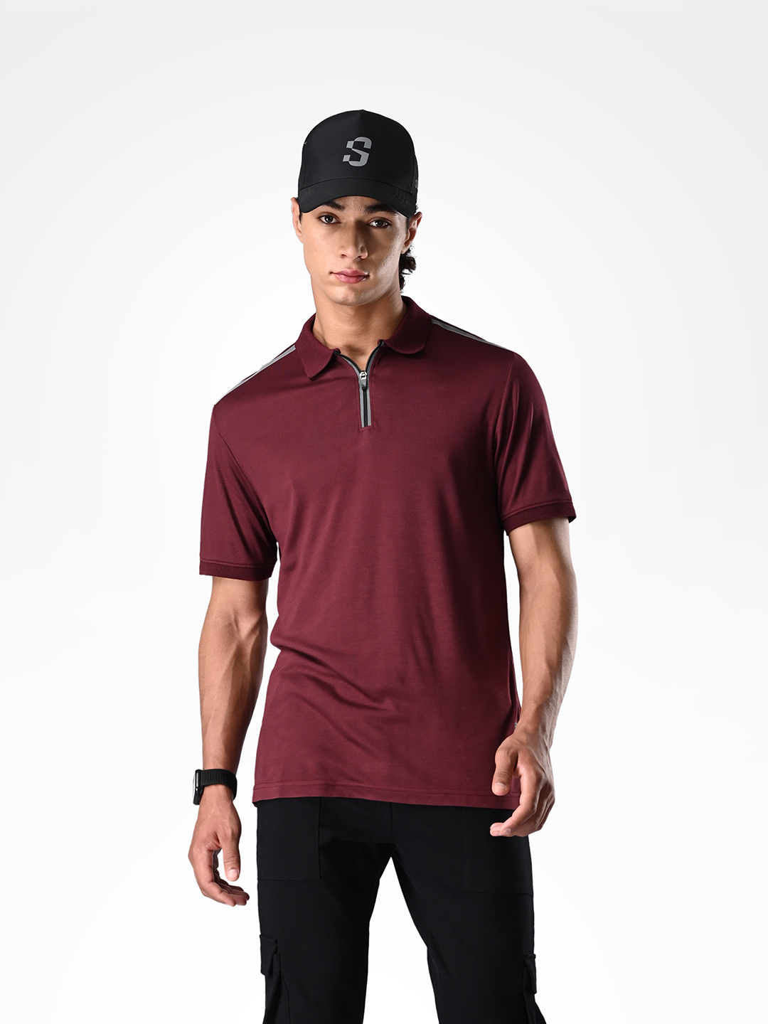 SUPA Comfortable Burgandy Reflective Print Polo T-shirt