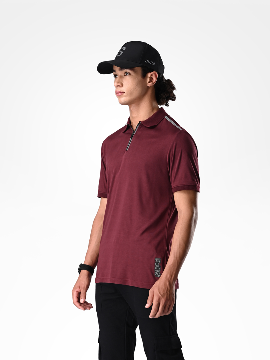 Supa SUPA Comfortable Burgandy Reflective Print Polo T-shirt (3)