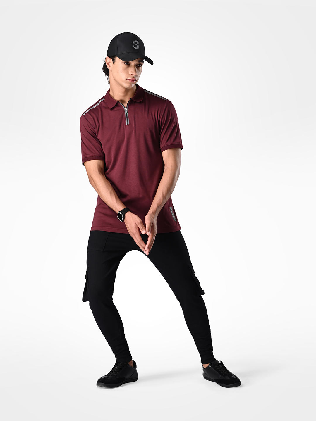 Supa SUPA Comfortable Burgandy Reflective Print Polo T-shirt (9)