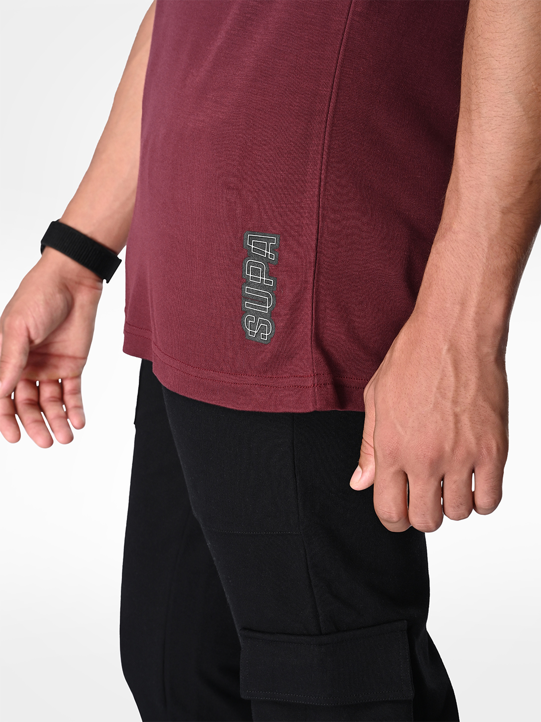 Supa SUPA Comfortable Burgandy Reflective Print Polo T-shirt (8)