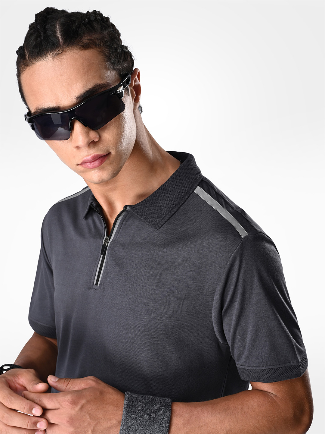 Supa SUPA Comfortable Charcoal Grey Reflective Print Polo T-shirt (8)
