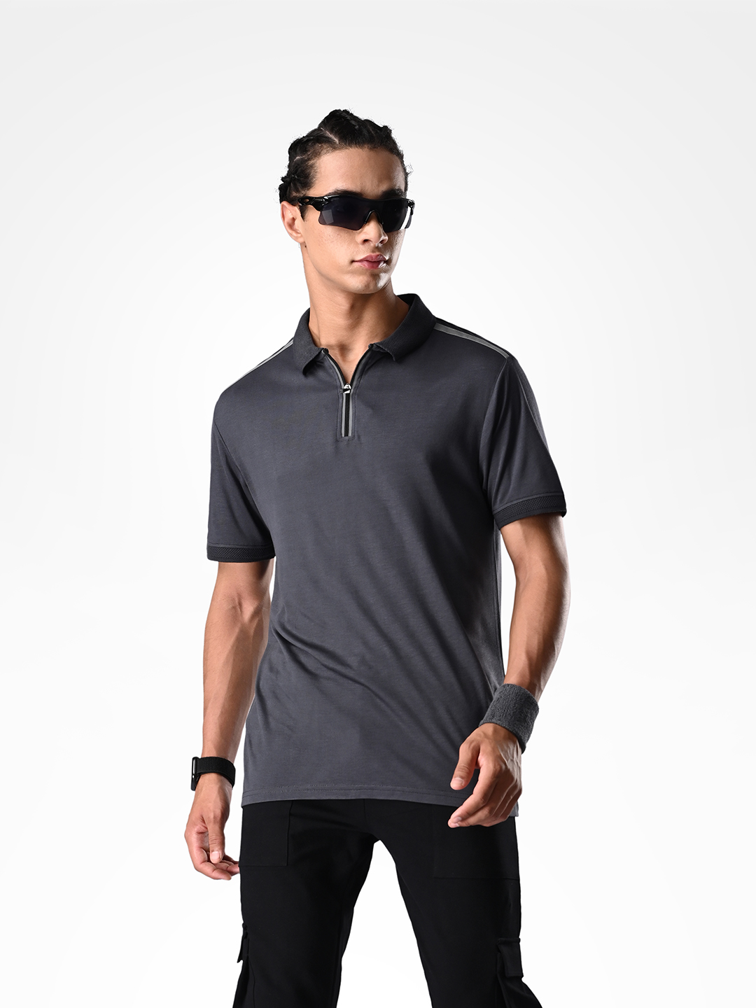 SUPA Comfortable Charcoal Grey Reflective Print Polo T-shirt