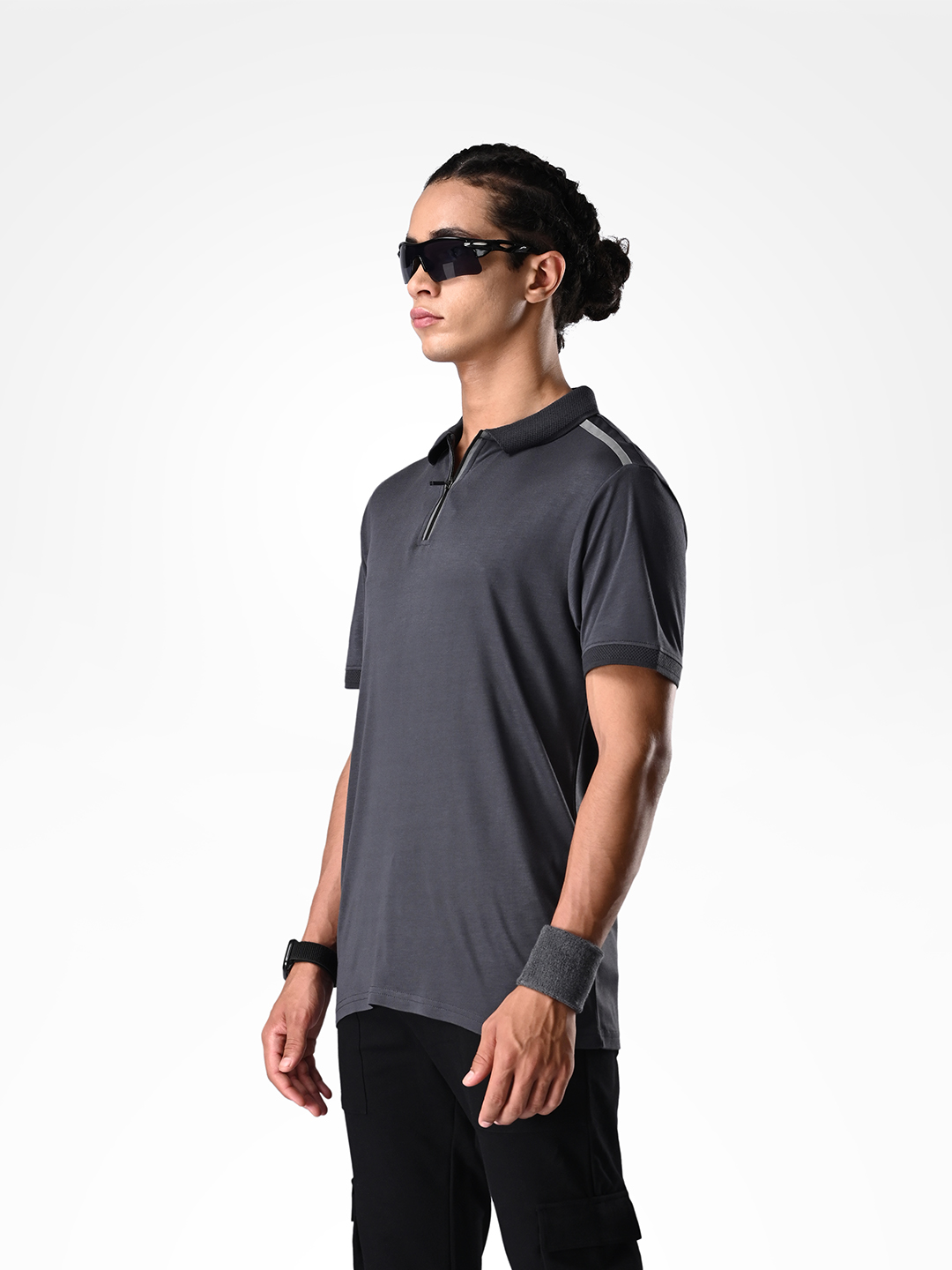 Supa SUPA Comfortable Charcoal Grey Reflective Print Polo T-shirt (2)