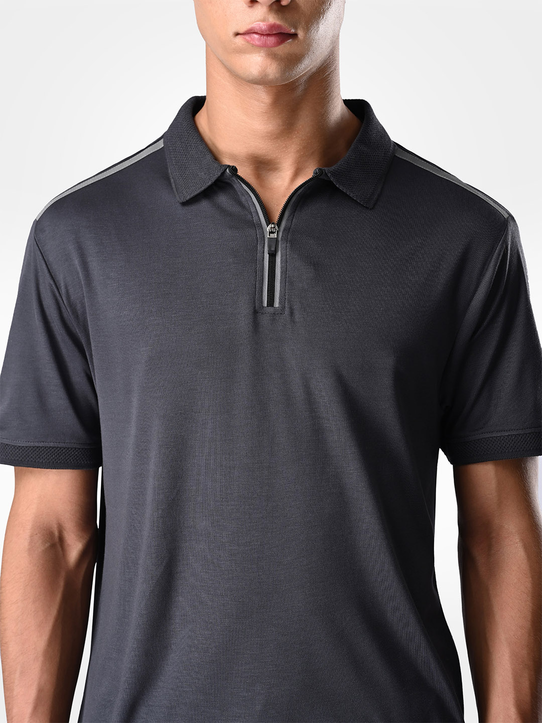 Supa SUPA Comfortable Charcoal Grey Reflective Print Polo T-shirt (4)