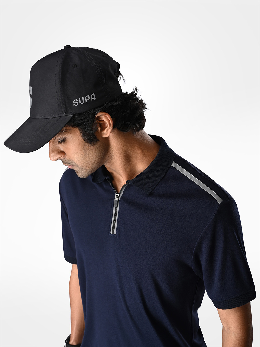 Supa SUPA Comfortable Navy Reflective Print Polo T-shirt (8)