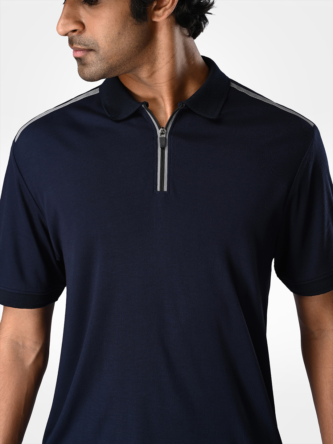Supa SUPA Comfortable Navy Reflective Print Polo T-shirt (5)