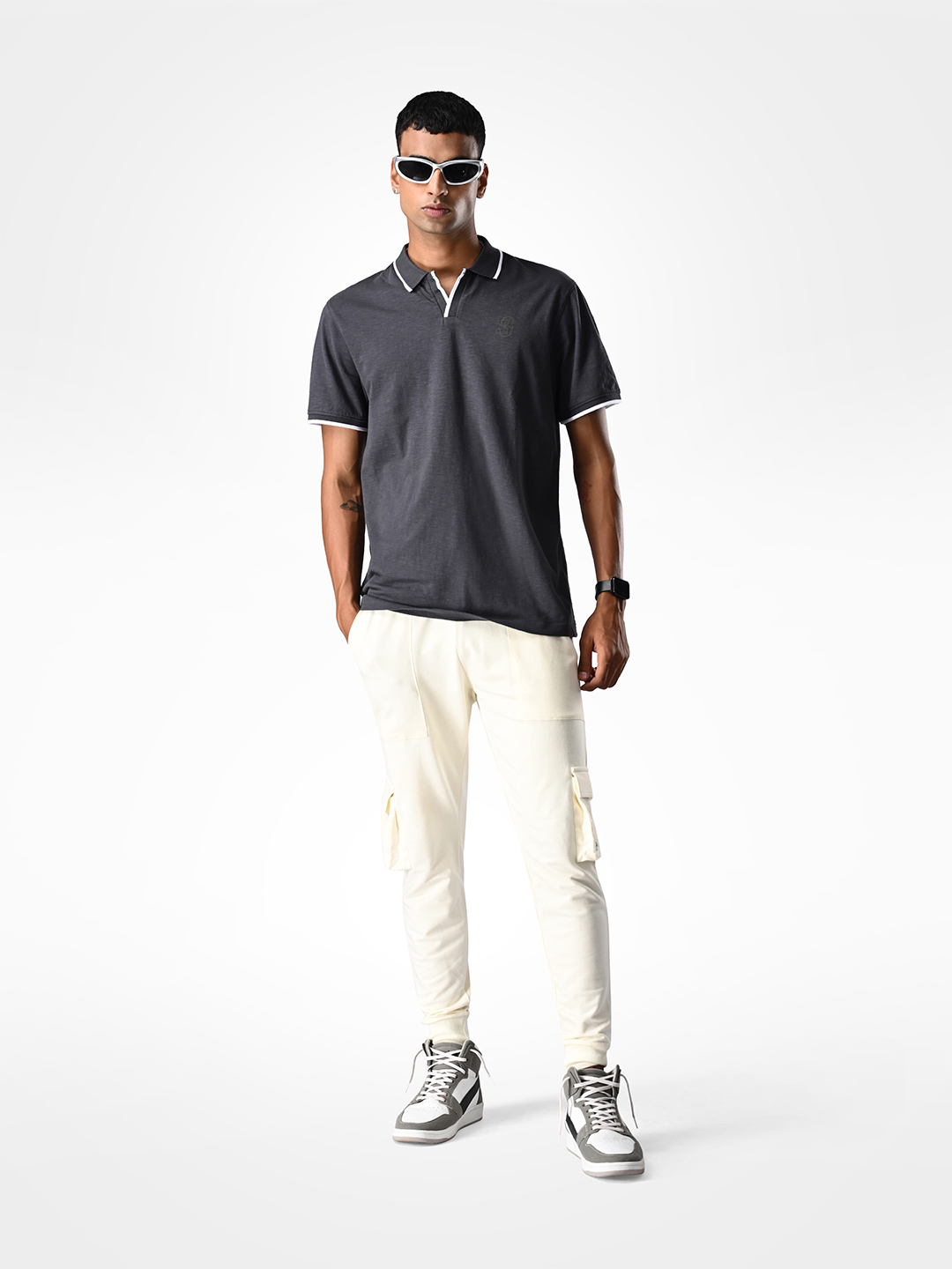 Supa SUPA Soft Charcoal Grey Cuban Polo T-shirt (7)