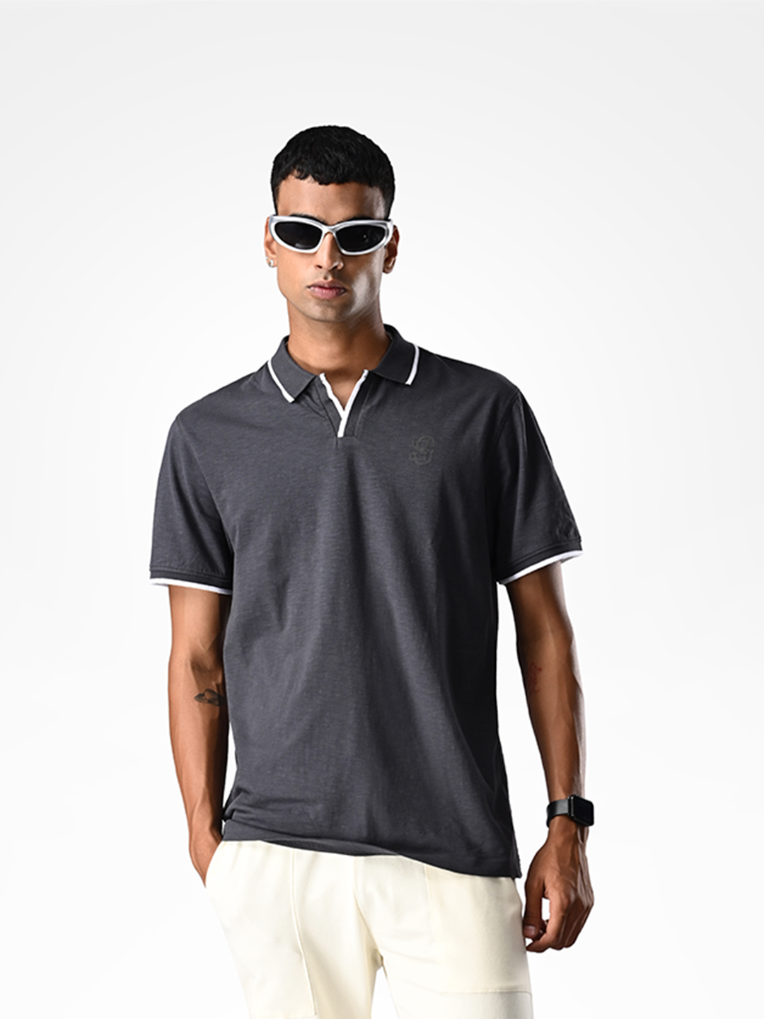 SUPA Soft Charcoal Grey Cuban Polo T-shirt