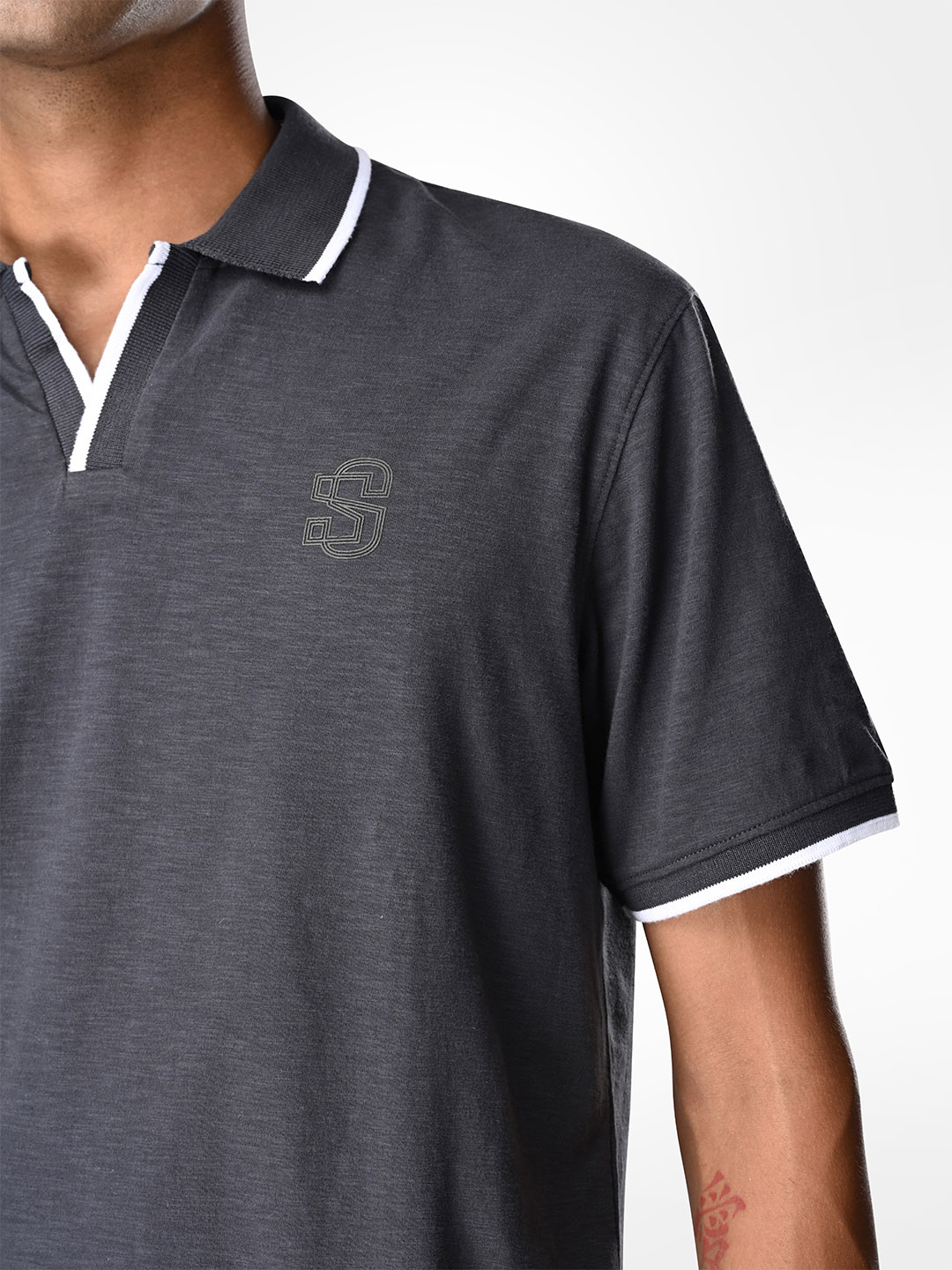 Supa SUPA Soft Charcoal Grey Cuban Polo T-shirt (4)