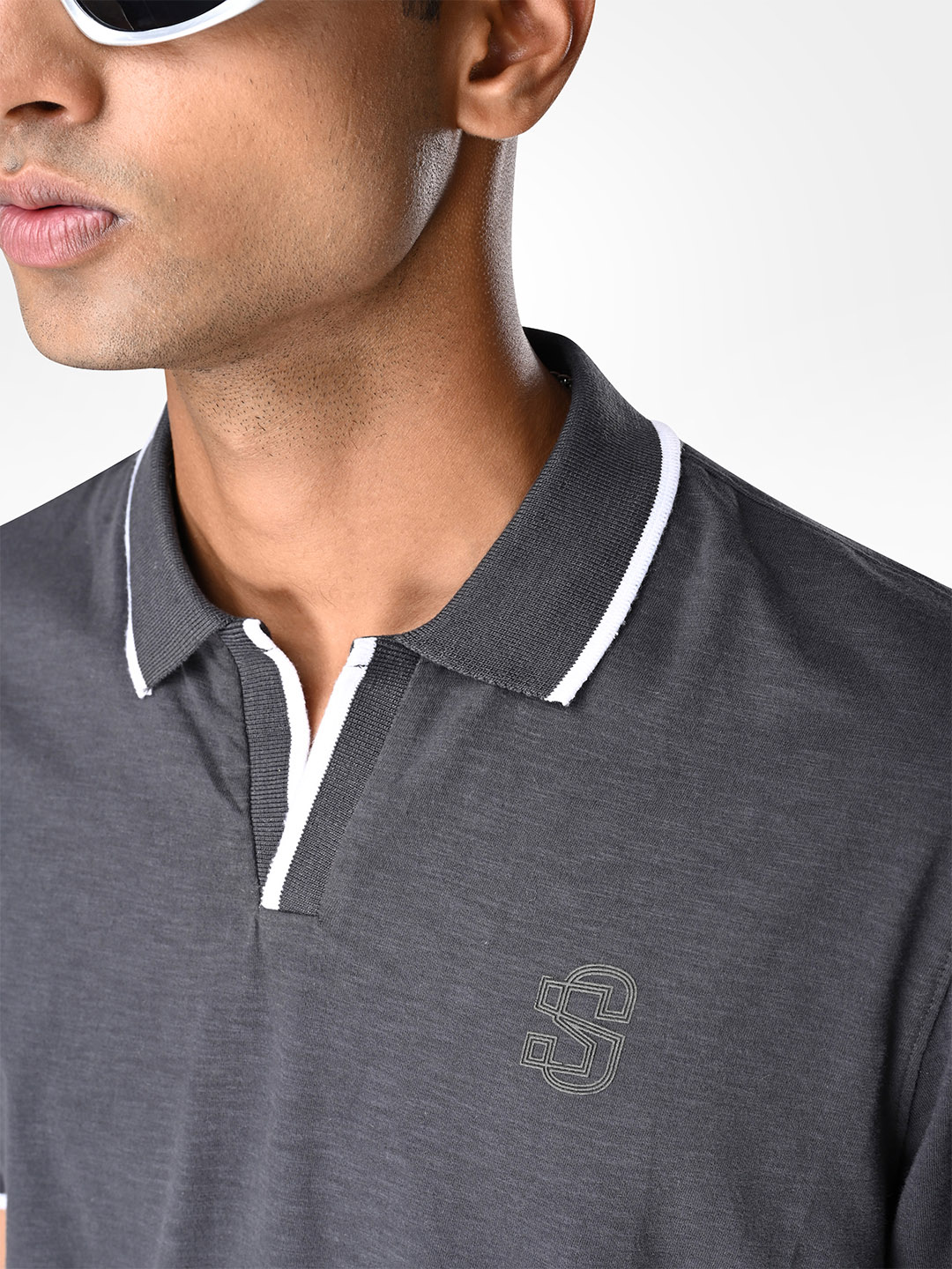 Supa SUPA Soft Charcoal Grey Cuban Polo T-shirt (5)