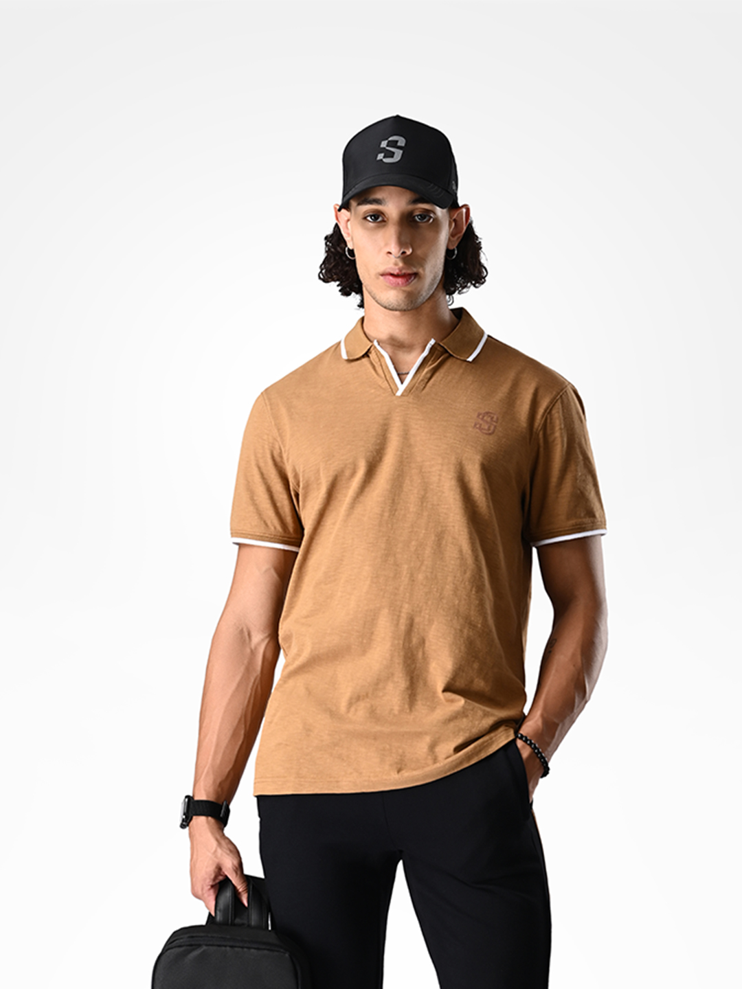 SUPA Soft Dark Khakhi Cuban Polo T-shirt
