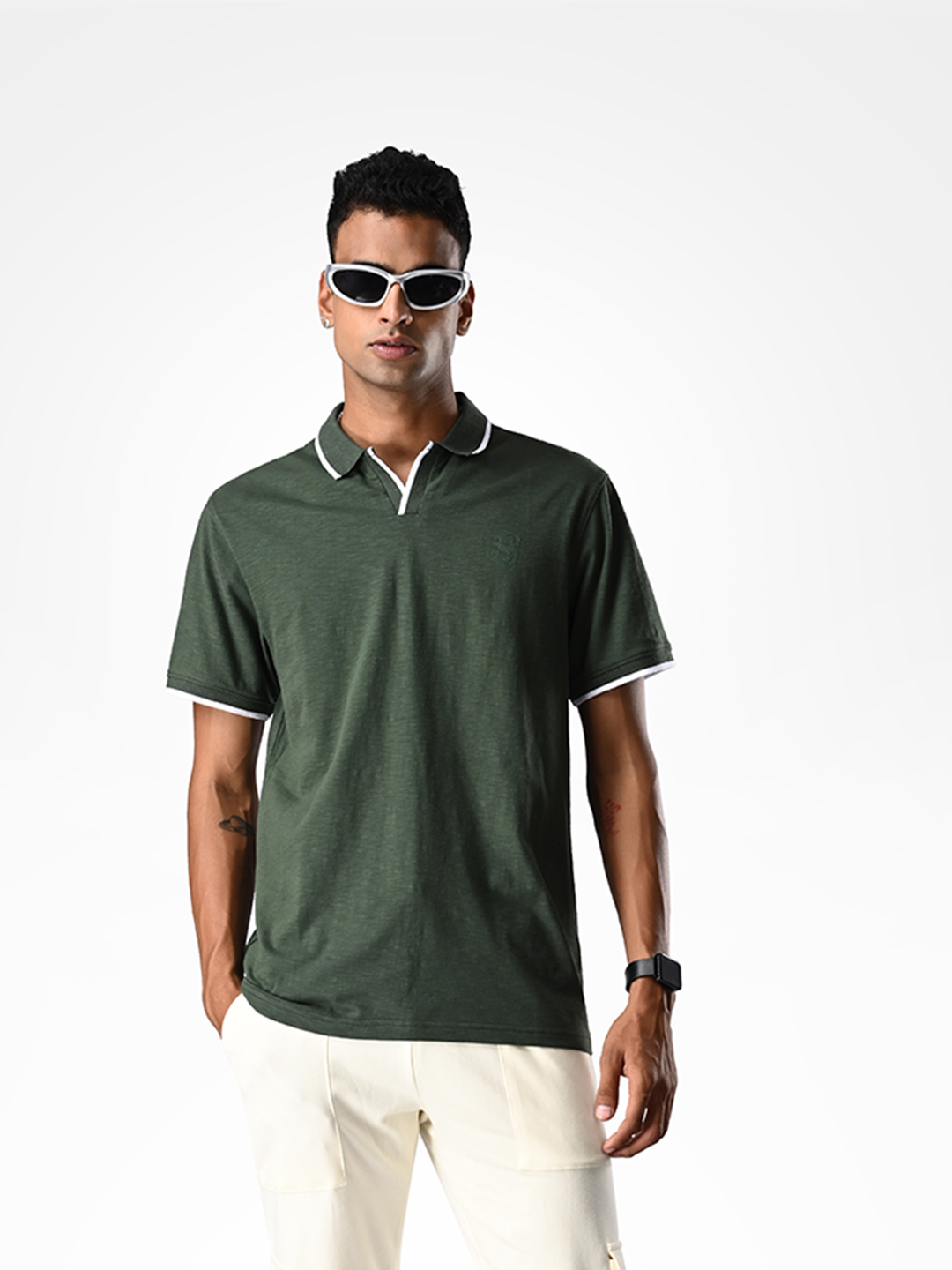 SUPA Soft Forest Green Cuban Polo T-shirt