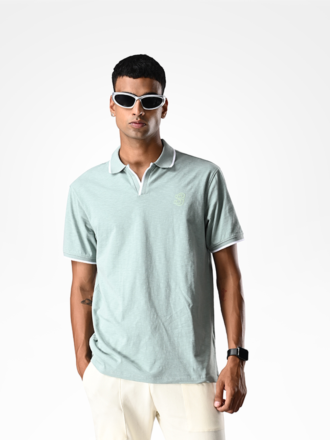 SUPA Soft Muted Aqua Cuban Polo T-shirt