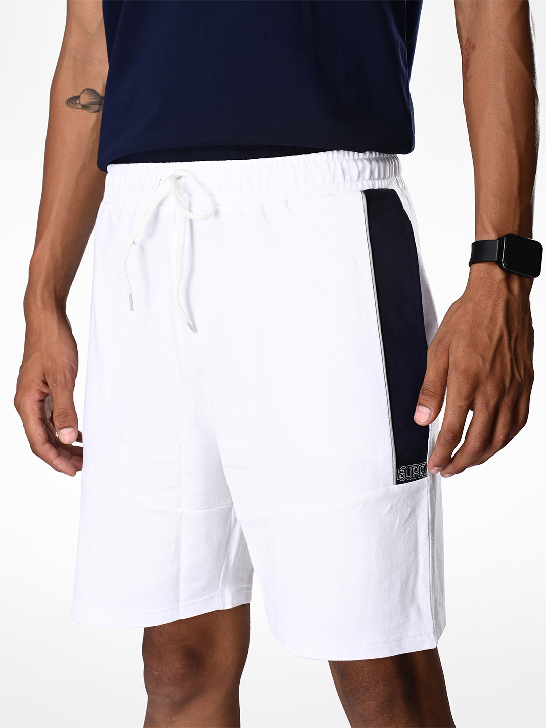 Supa White and Navy Blue Reflective Shorts (3)