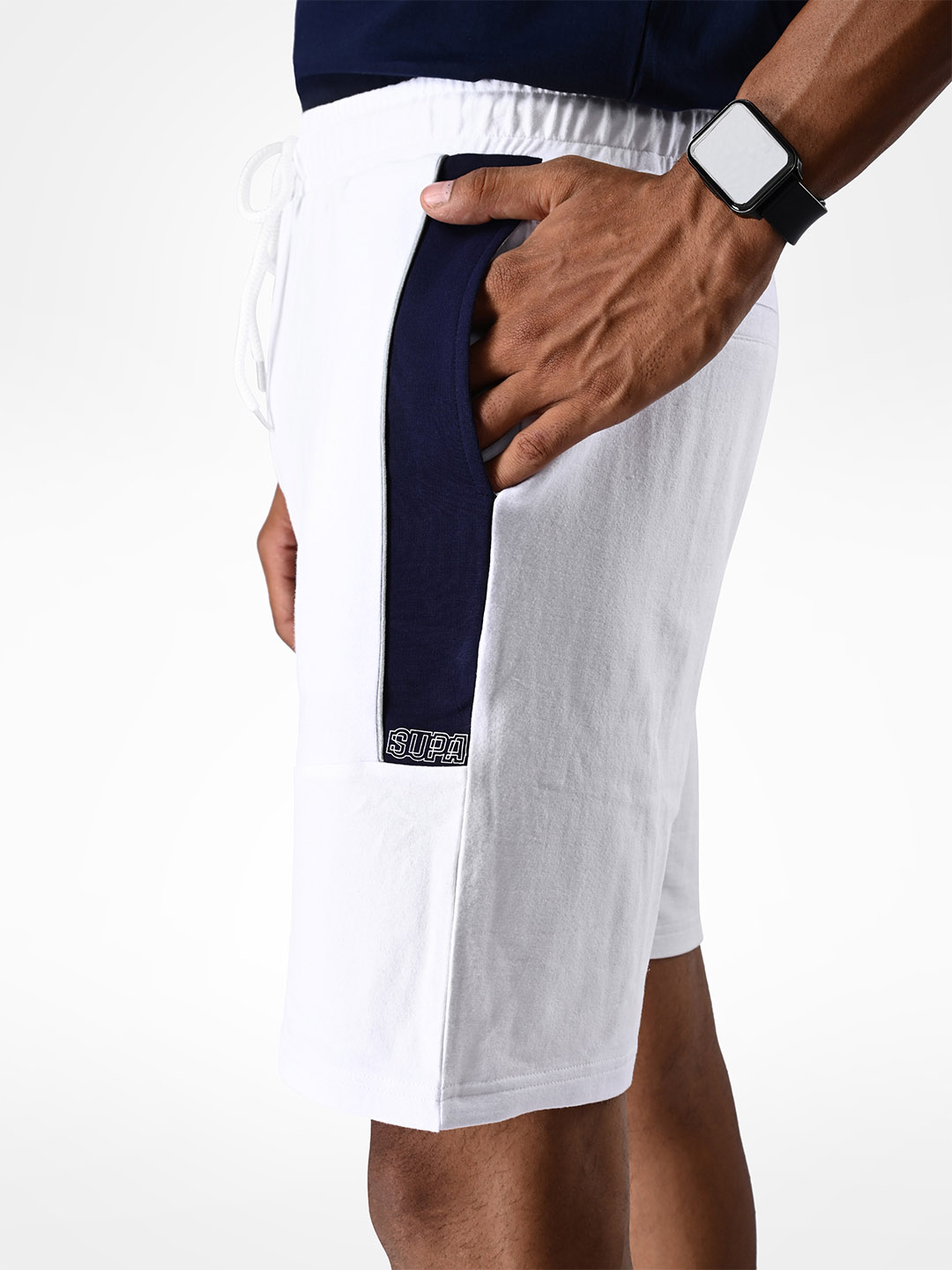 Supa White and Navy Blue Reflective Shorts (4)