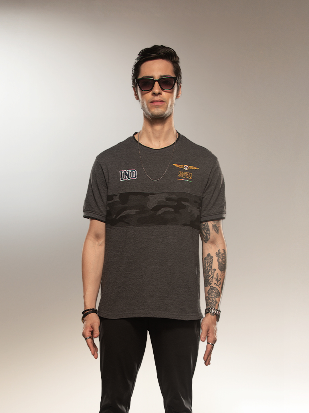 Aviation Buzzy Anthra Camo Pique Cut & Sew T-shirt