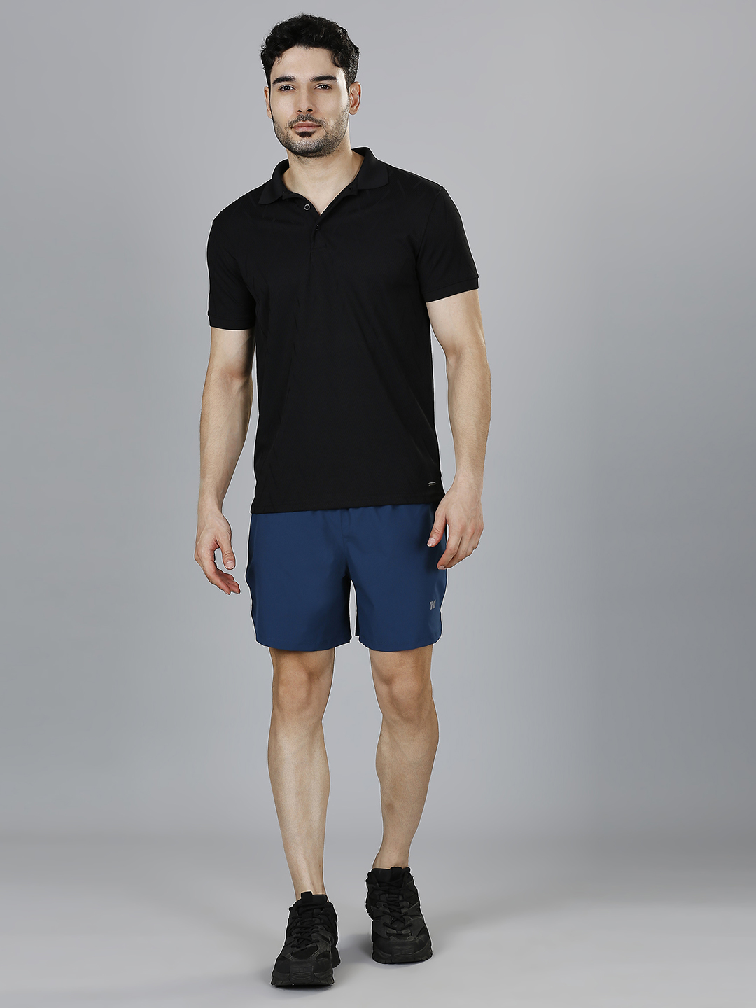T10 Men Black Solid Half Sleeves Polo Collar Polyester T-Shirt, Herringbone Pattern, Premium Jacquard Fabric, Ribbed Col (6)