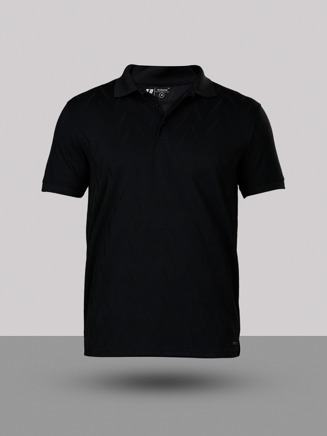 T10 Men Black Solid Half Sleeves Polo Collar Polyester T-Shirt, Herringbone Pattern, Premium Jacquard Fabric, Ribbed Col (8)