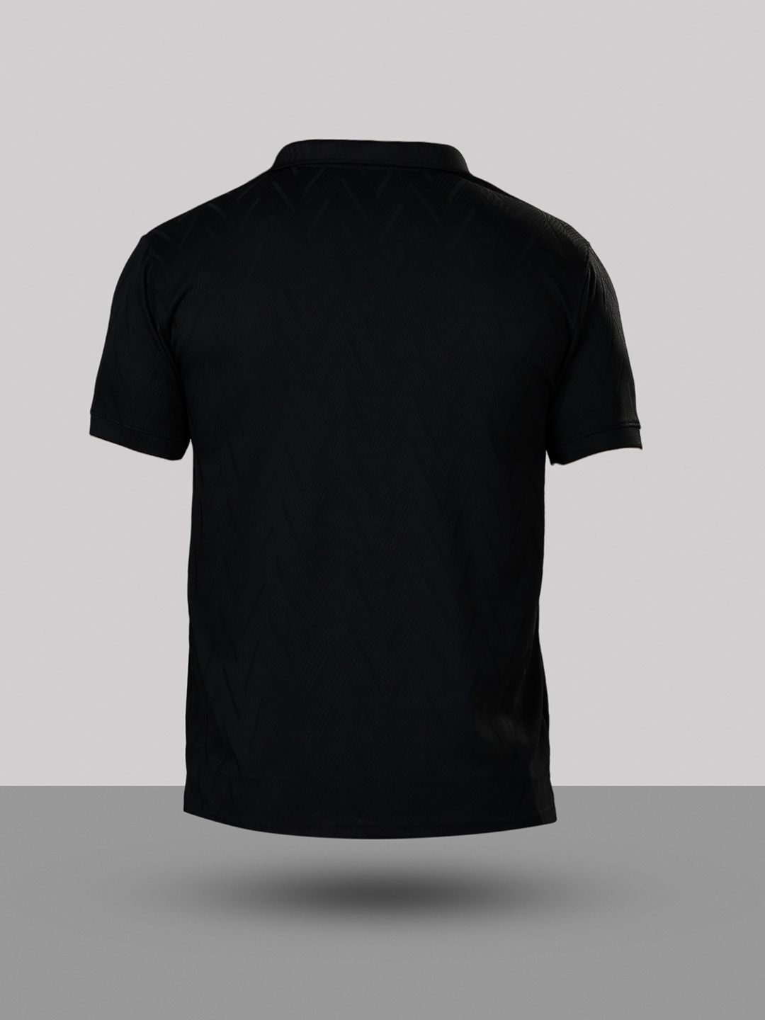 T10 Men Black Solid Half Sleeves Polo Collar Polyester T-Shirt, Herringbone Pattern, Premium Jacquard Fabric, Ribbed Col (9)