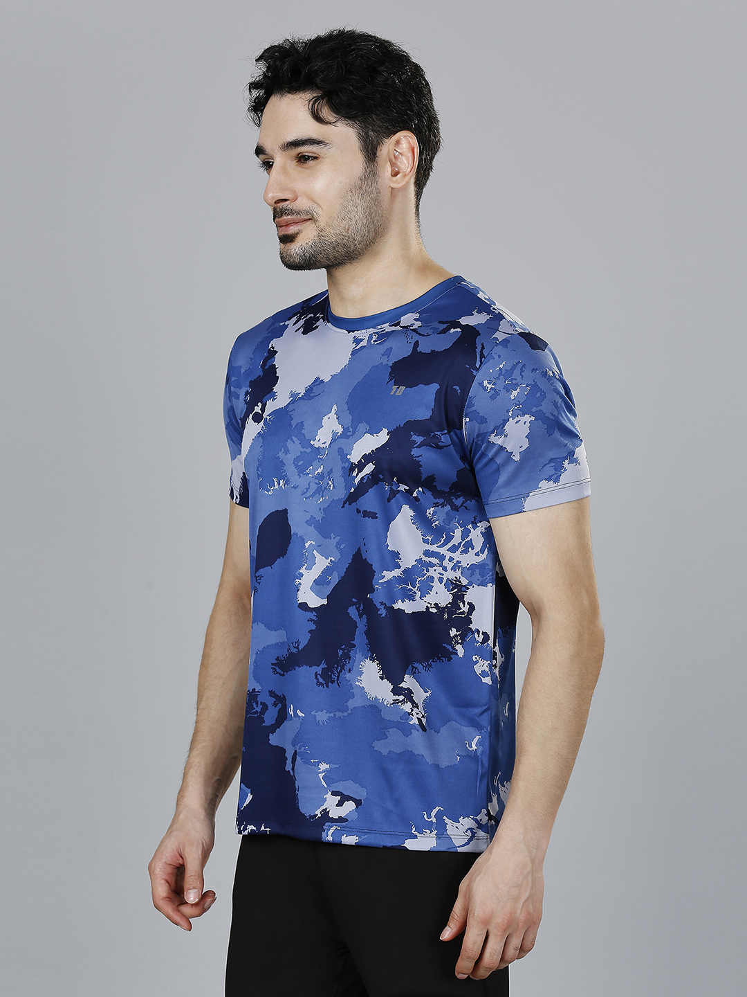 T10 Men Blue Camo Printed Half Sleeves Round Neck Polyester T-Shirt for Comfort and Performance Wear, Lightweight and Br (2)