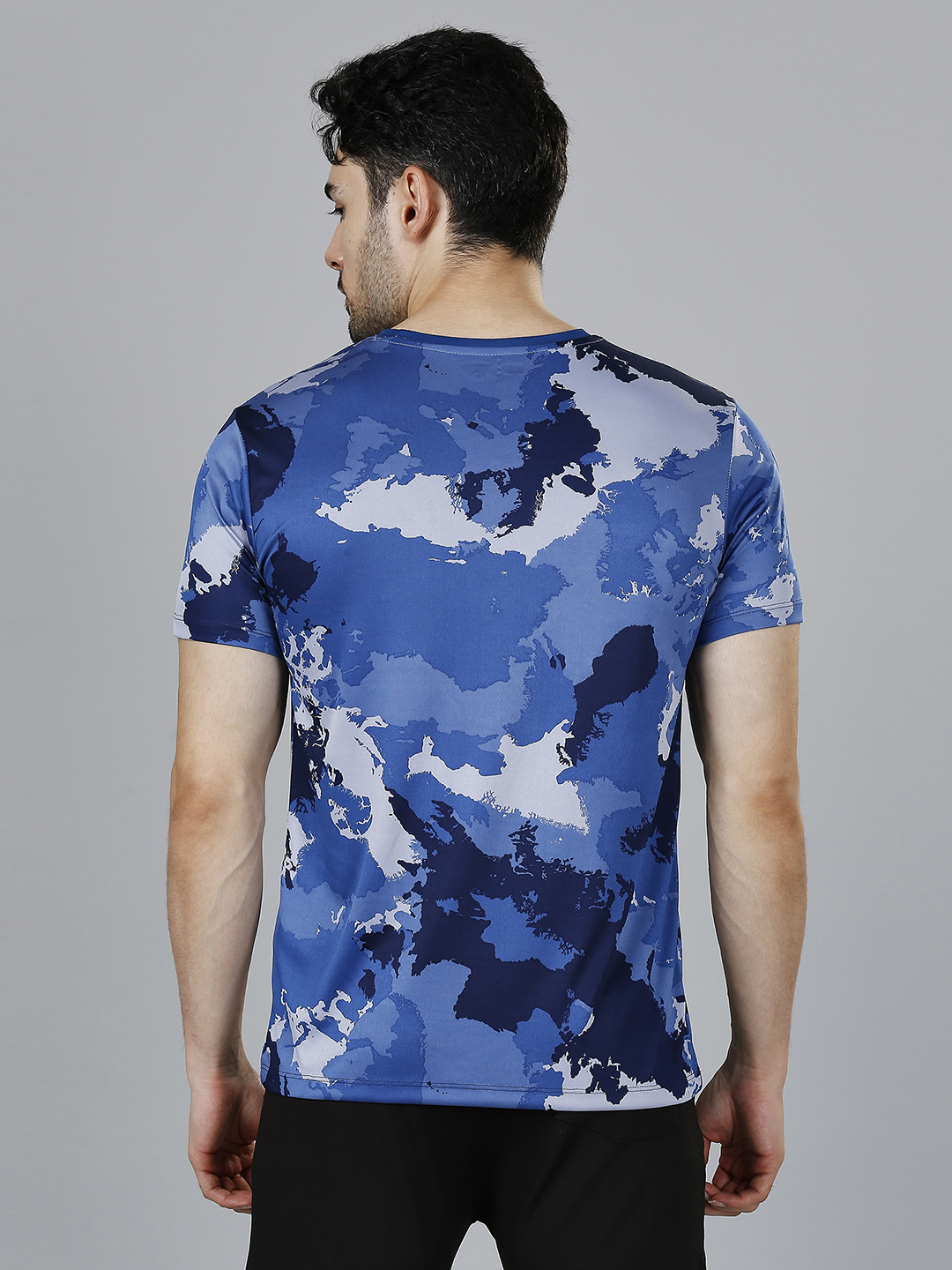 T10 Men Blue Camo Printed Half Sleeves Round Neck Polyester T-Shirt for Comfort and Performance Wear, Lightweight and Br (4)