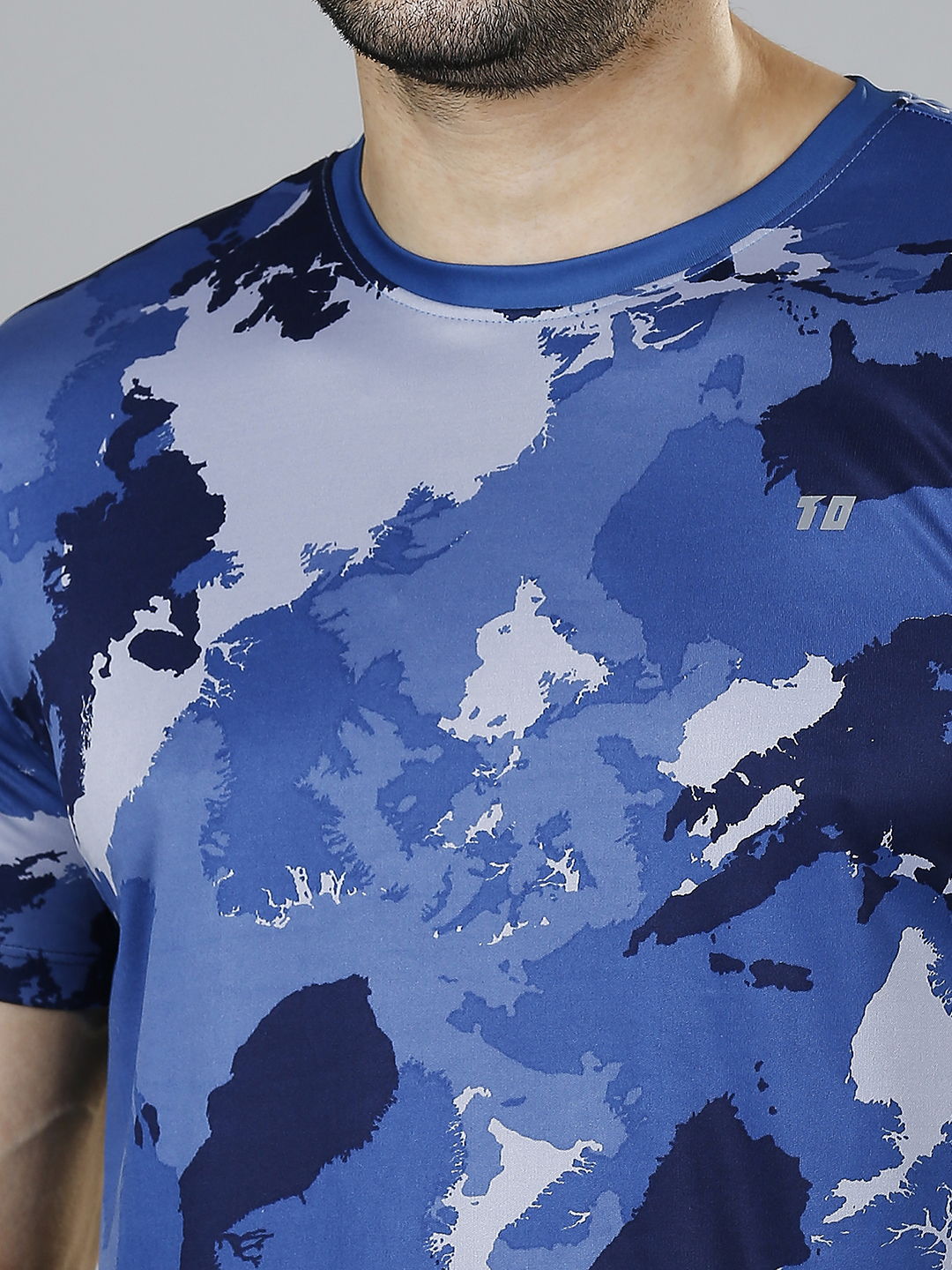 T10 Men Blue Camo Printed Half Sleeves Round Neck Polyester T-Shirt for Comfort and Performance Wear, Lightweight and Br (5)