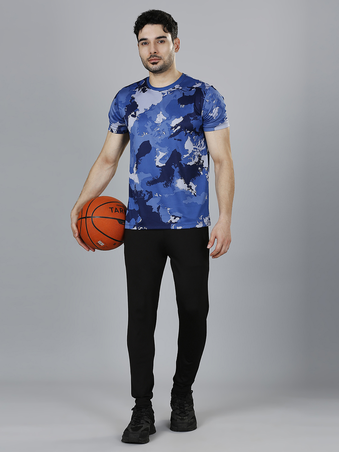T10 Men Blue Camo Printed Half Sleeves Round Neck Polyester T-Shirt for Comfort and Performance Wear, Lightweight and Br (7)