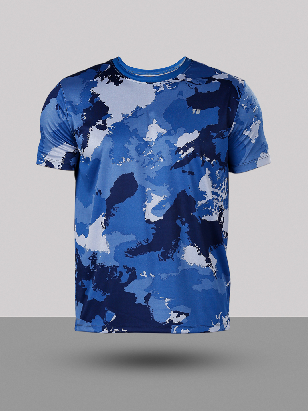 T10 Men Blue Camo Printed Half Sleeves Round Neck Polyester T-Shirt for Comfort and Performance Wear, Lightweight and Br (8)