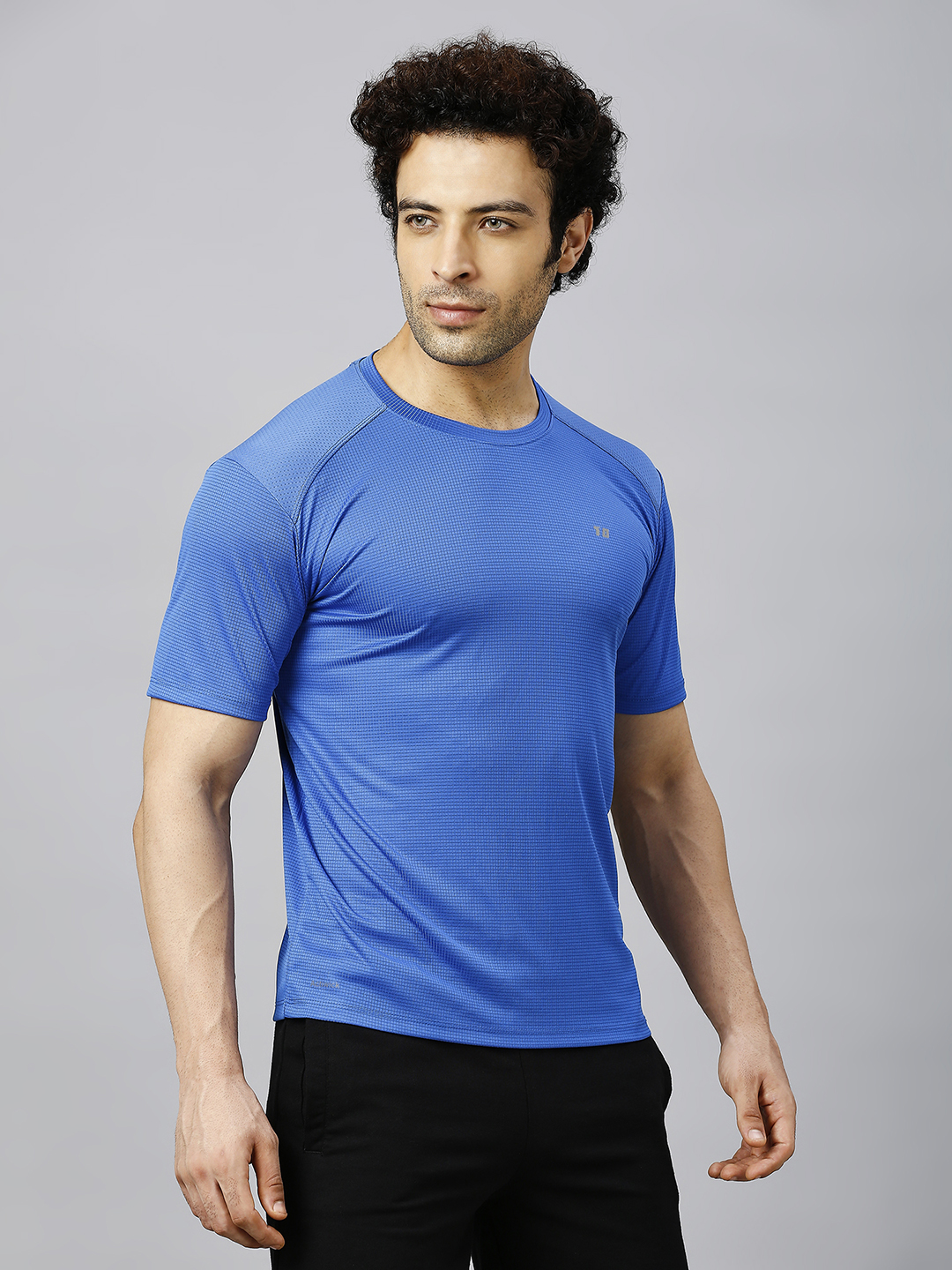 T10 Men Blue Soild Half Sleeves Round Neck Polyester T-Shirt for Comfort and Performance Wear, Lightweight and Breathabl (3)