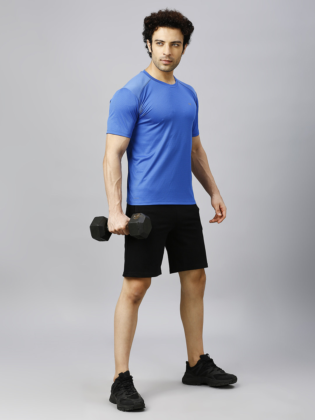 T10 Men Blue Soild Half Sleeves Round Neck Polyester T-Shirt for Comfort and Performance Wear, Lightweight and Breathabl (6)