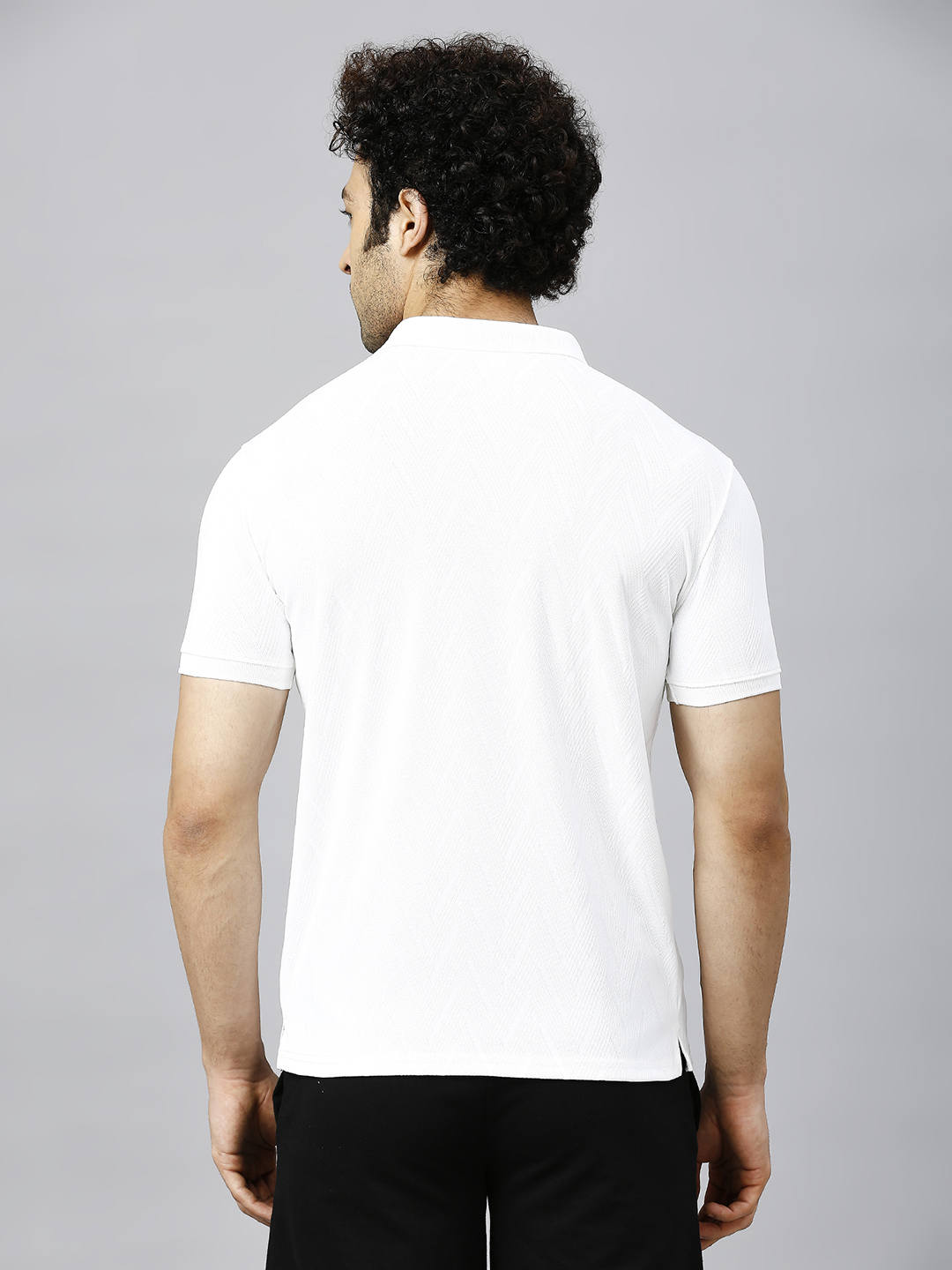T10 Men Cream Solid Half Sleeves Polo Collar T-Shirt, Herringbone Pattern, Premium Jacquard Fabric, Ribbed Collar, Butto (4)