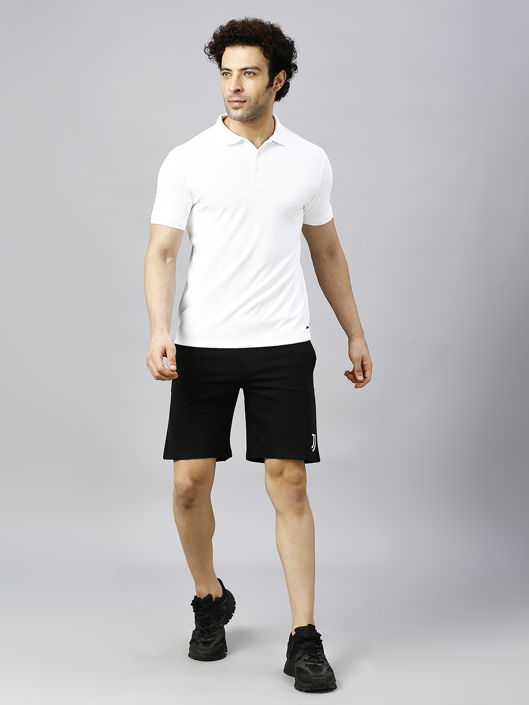 T10 Men Cream Solid Half Sleeves Polo Collar T-Shirt, Herringbone Pattern, Premium Jacquard Fabric, Ribbed Collar, Butto (5)
