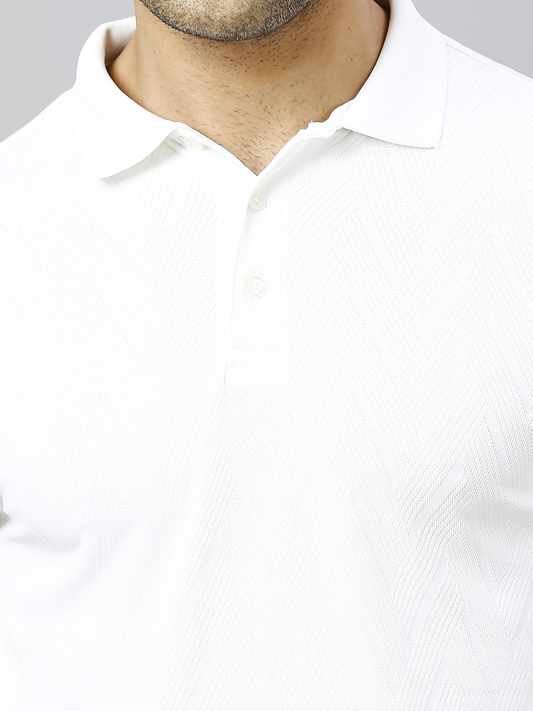 T10 Men Cream Solid Half Sleeves Polo Collar T-Shirt, Herringbone Pattern, Premium Jacquard Fabric, Ribbed Collar, Butto (7)