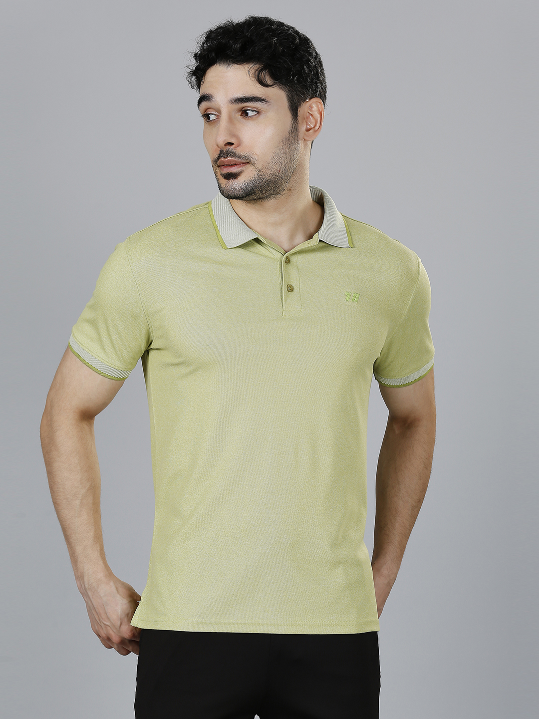 Men Green Solid Half Sleeves Leisure Polo Collar T-Shirt, Premium Jacquard Fabric, Soft Touch