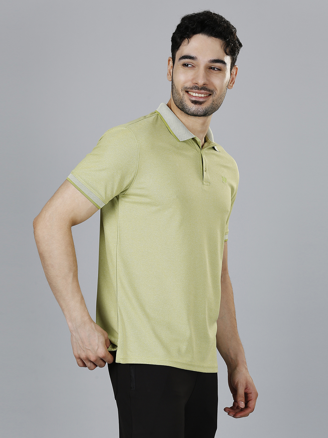 T10 Men Green Solid Half Sleeves Leisure Polo Collar T-Shirt, Premium Jacquard Fabric, Soft Touch (3)