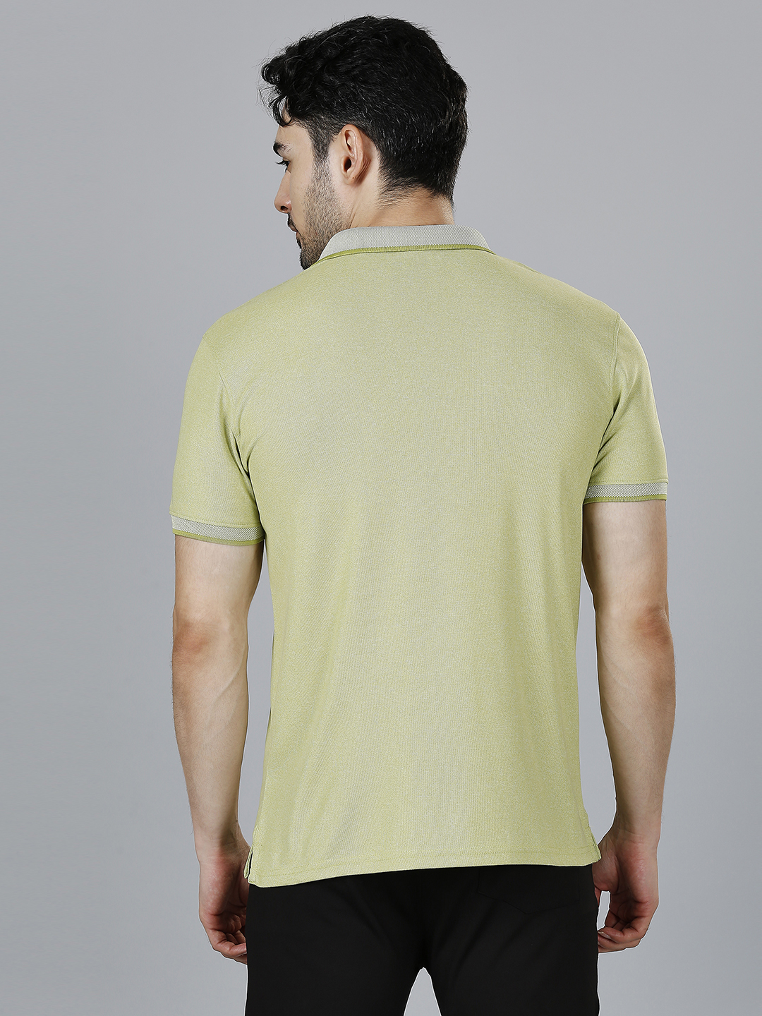 T10 Men Green Solid Half Sleeves Leisure Polo Collar T-Shirt, Premium Jacquard Fabric, Soft Touch (4)