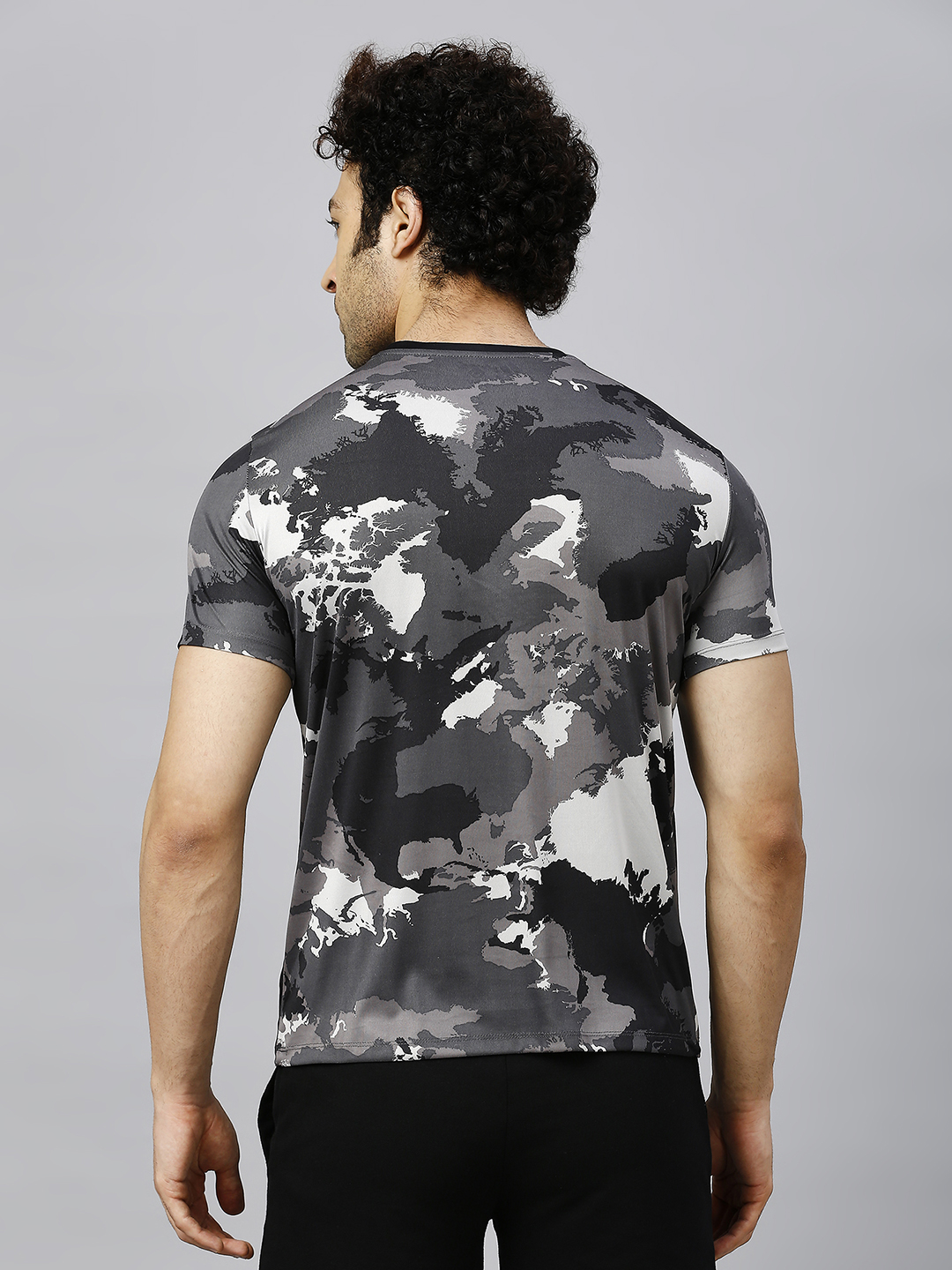 T10 Men Grey Camo Printed Half Sleeves Round Neck Polyester T-Shirt for Comfort and Performance Wear, Lightweight and Br (4)