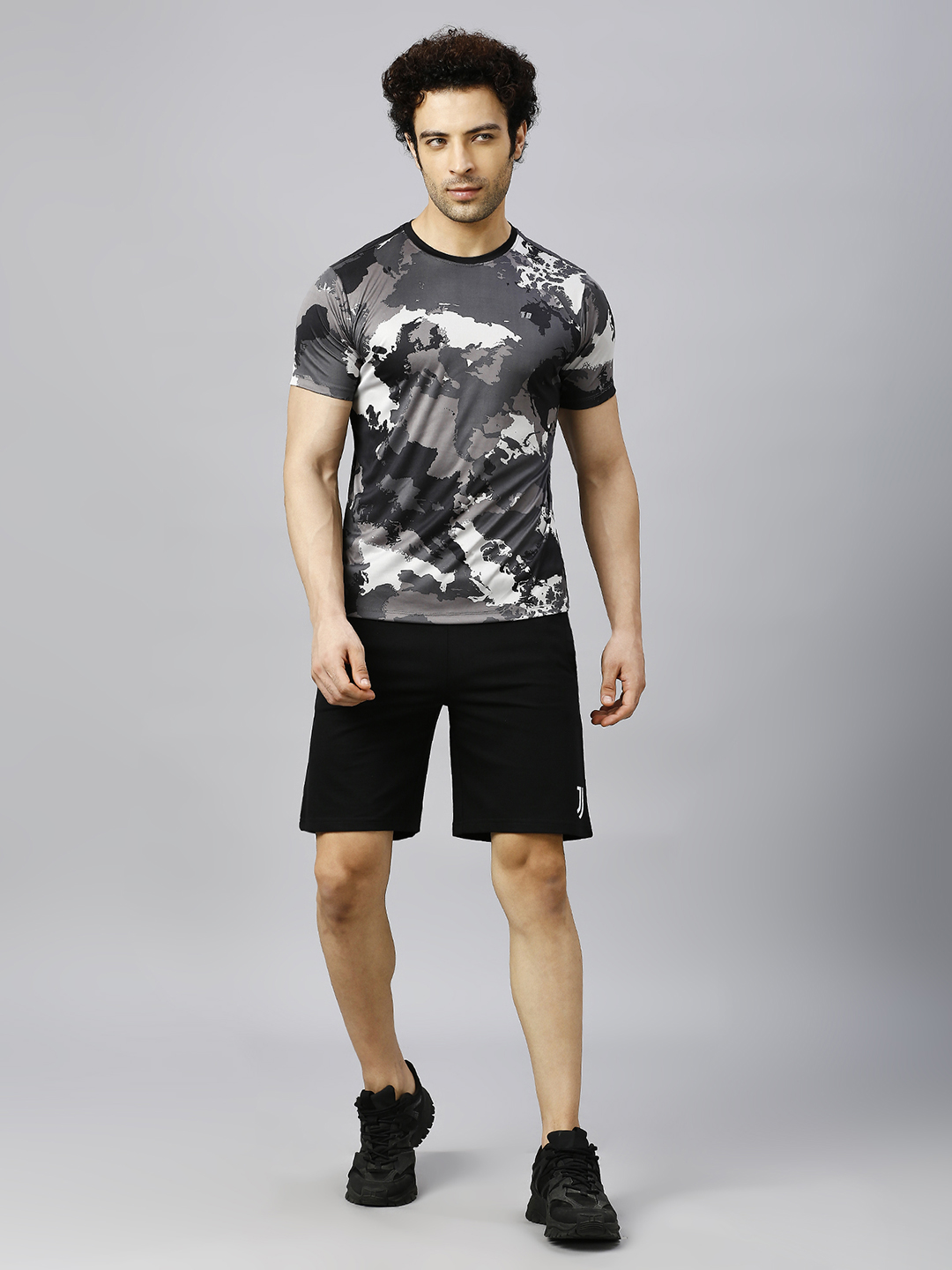 T10 Men Grey Camo Printed Half Sleeves Round Neck Polyester T-Shirt for Comfort and Performance Wear, Lightweight and Br (5)