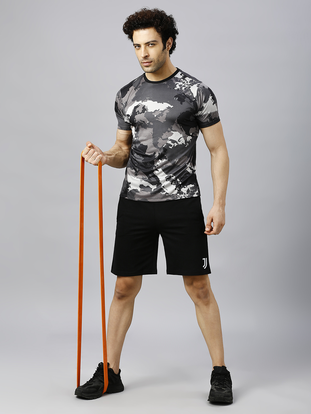 T10 Men Grey Camo Printed Half Sleeves Round Neck Polyester T-Shirt for Comfort and Performance Wear, Lightweight and Br (6)