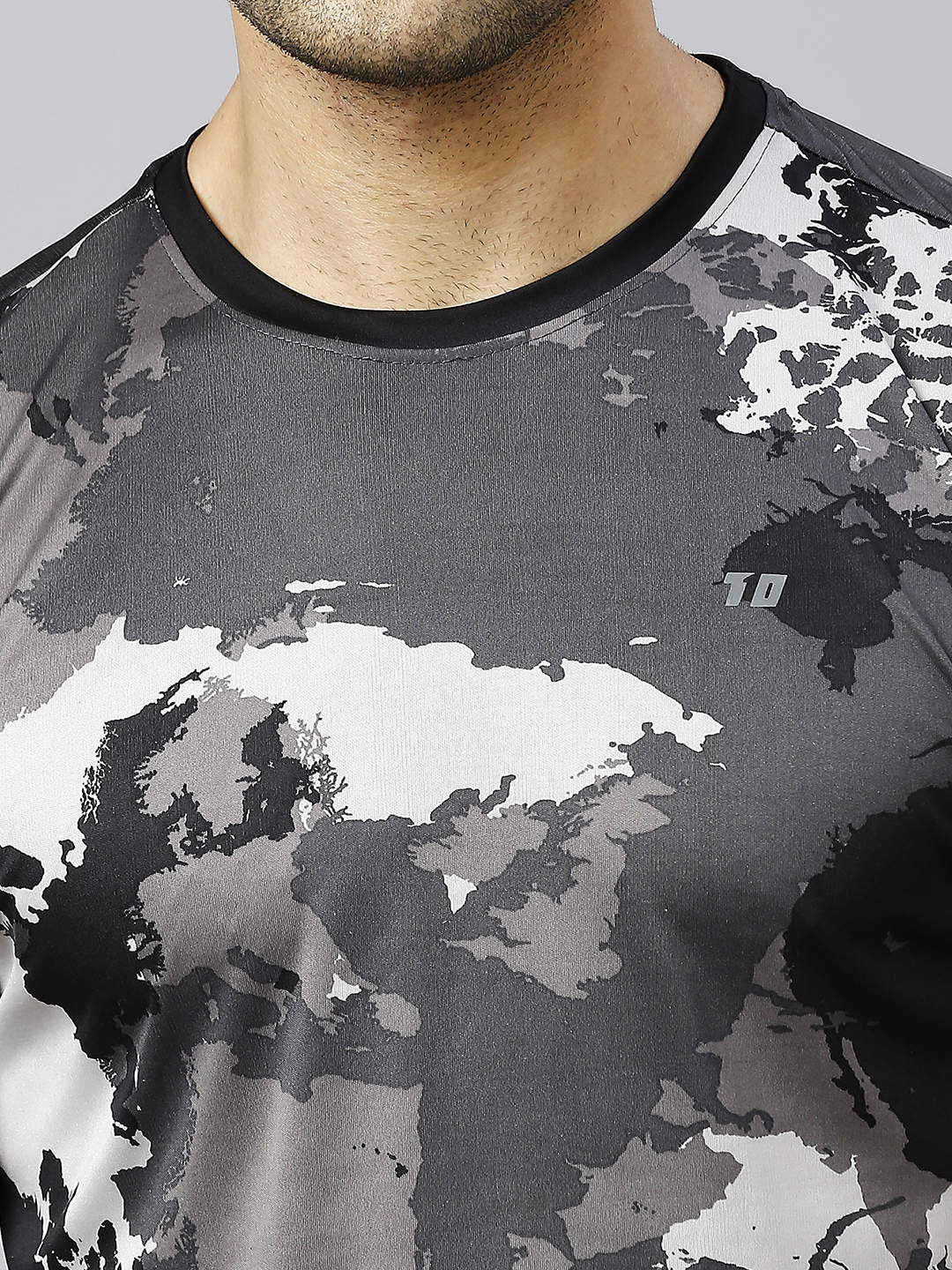 T10 Men Grey Camo Printed Half Sleeves Round Neck Polyester T-Shirt for Comfort and Performance Wear, Lightweight and Br (7)