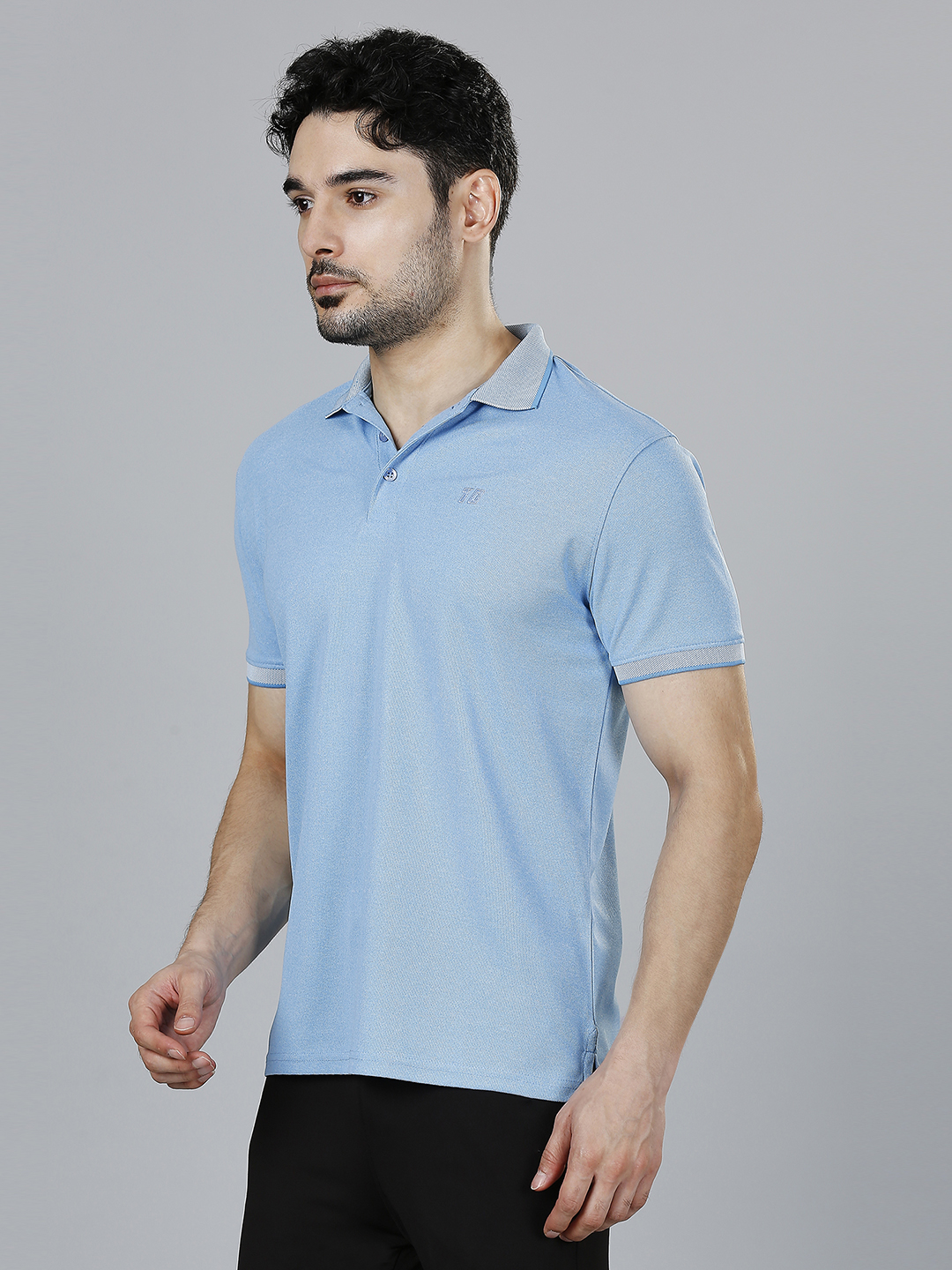 T10 Men Ice-Blue Solid Half Sleeves Leisure Polo Collar T-Shirt, Premium Jacquard Fabric, Soft Touch (2)