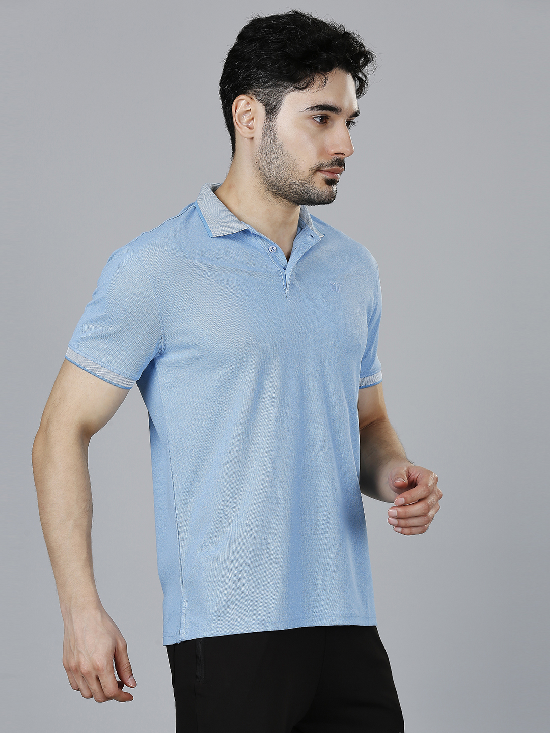 T10 Men Ice-Blue Solid Half Sleeves Leisure Polo Collar T-Shirt, Premium Jacquard Fabric, Soft Touch (3)