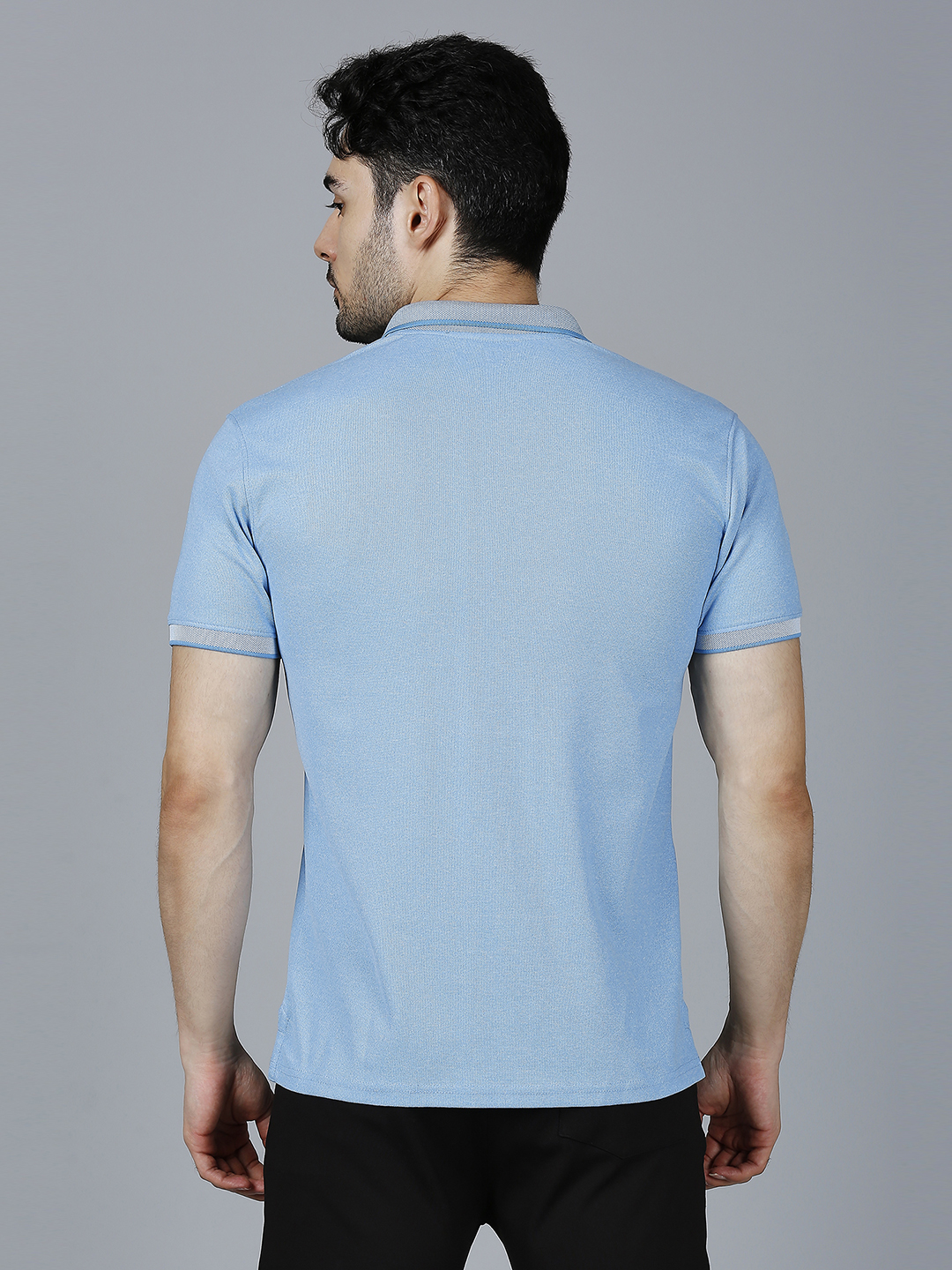 T10 Men Ice-Blue Solid Half Sleeves Leisure Polo Collar T-Shirt, Premium Jacquard Fabric, Soft Touch (4)