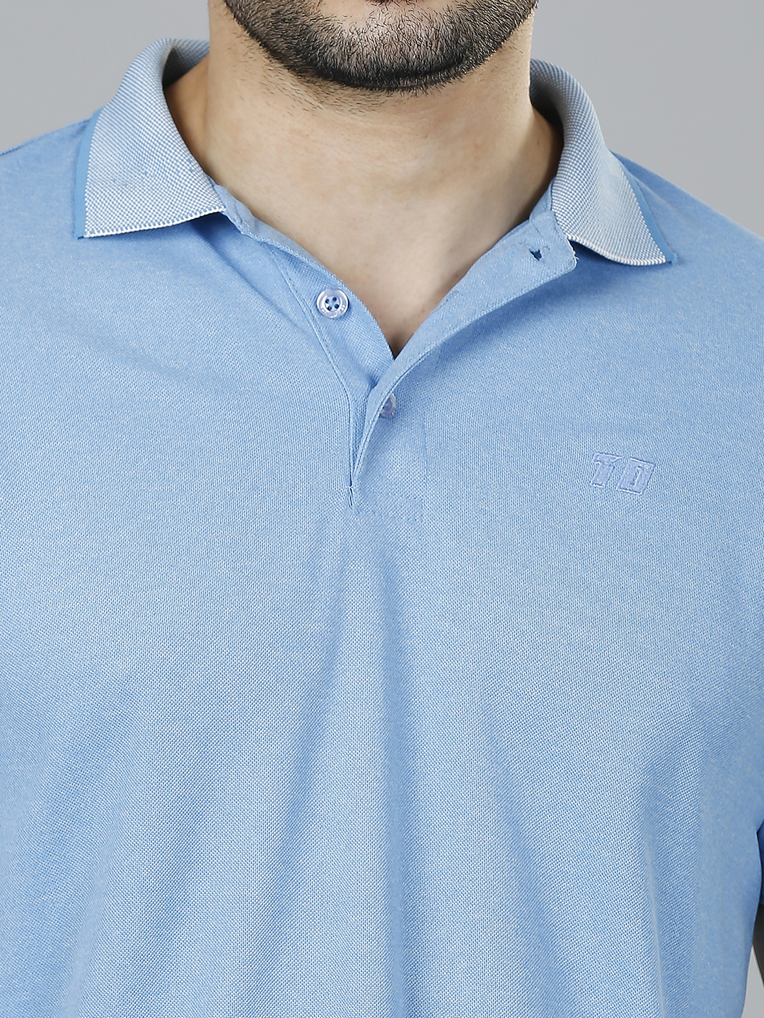T10 Men Ice-Blue Solid Half Sleeves Leisure Polo Collar T-Shirt, Premium Jacquard Fabric, Soft Touch (5)