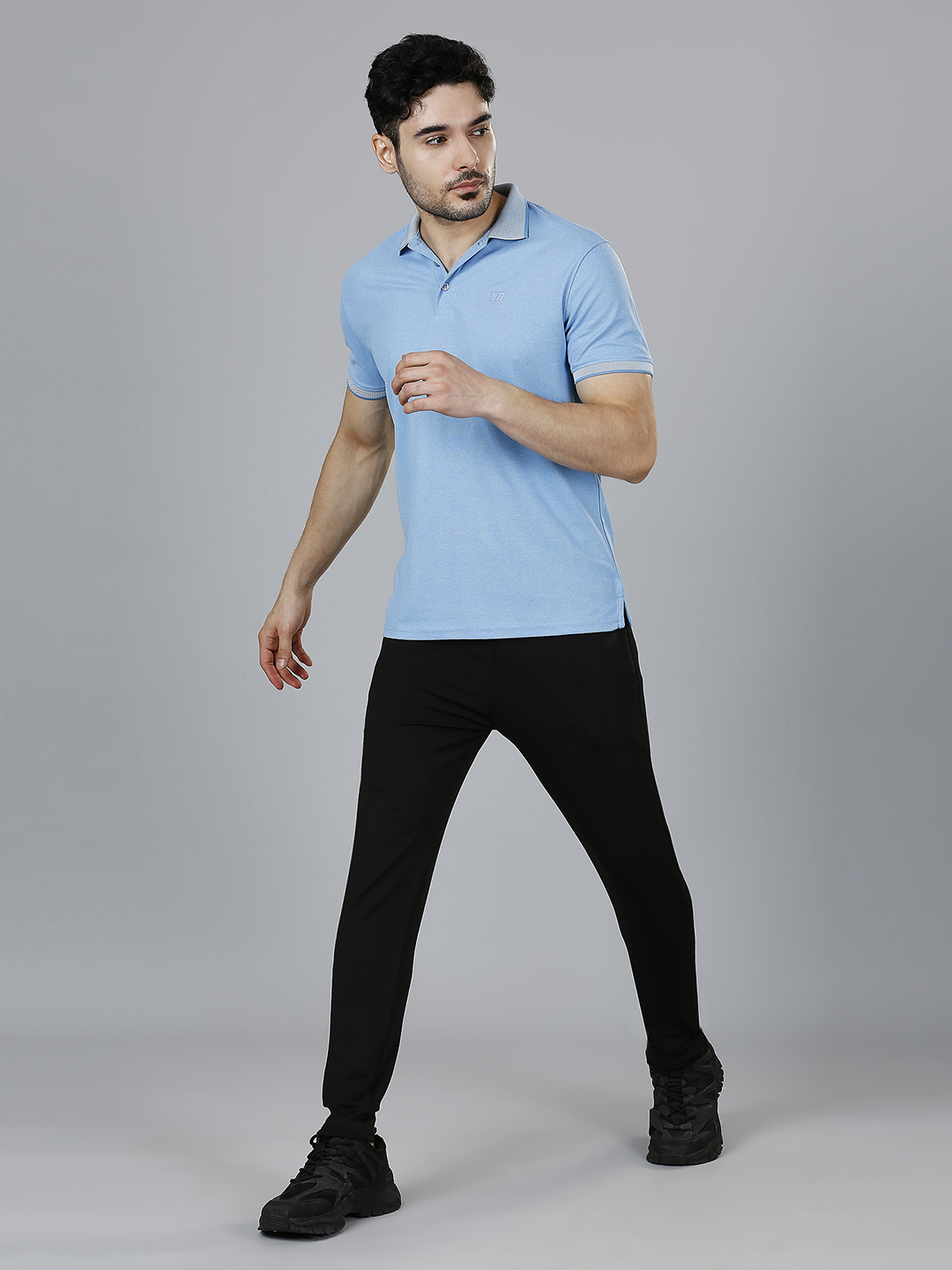 T10 Men Ice-Blue Solid Half Sleeves Leisure Polo Collar T-Shirt, Premium Jacquard Fabric, Soft Touch (6)
