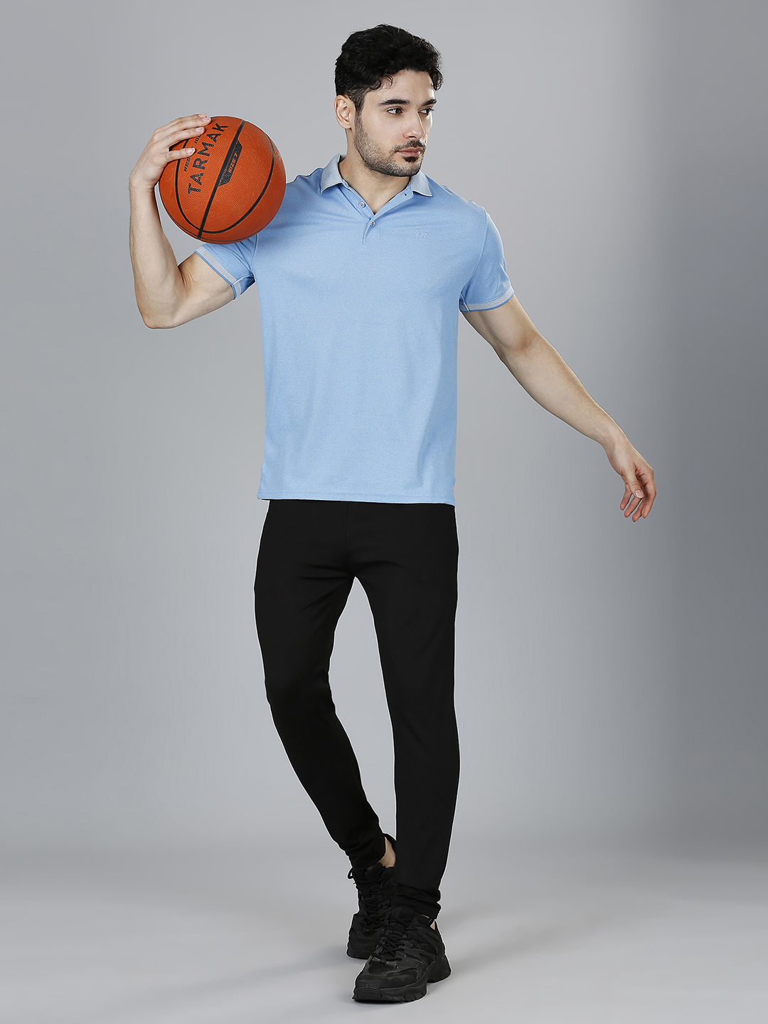 T10 Men Ice-Blue Solid Half Sleeves Leisure Polo Collar T-Shirt, Premium Jacquard Fabric, Soft Touch (7)