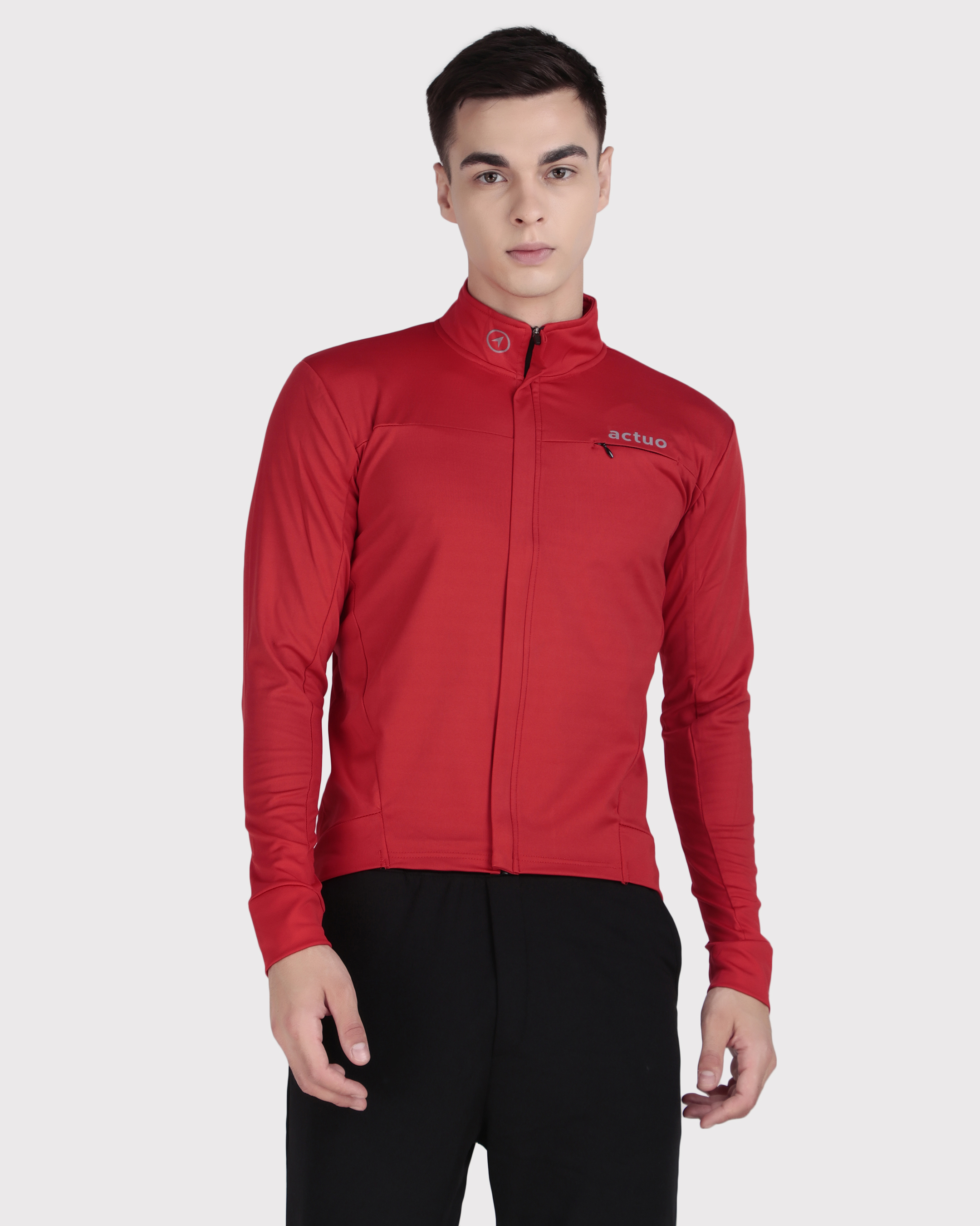 Unisex Actuo Winter Full Sleeves Slim-Fit Full Zipper Cycling Jersey in Red