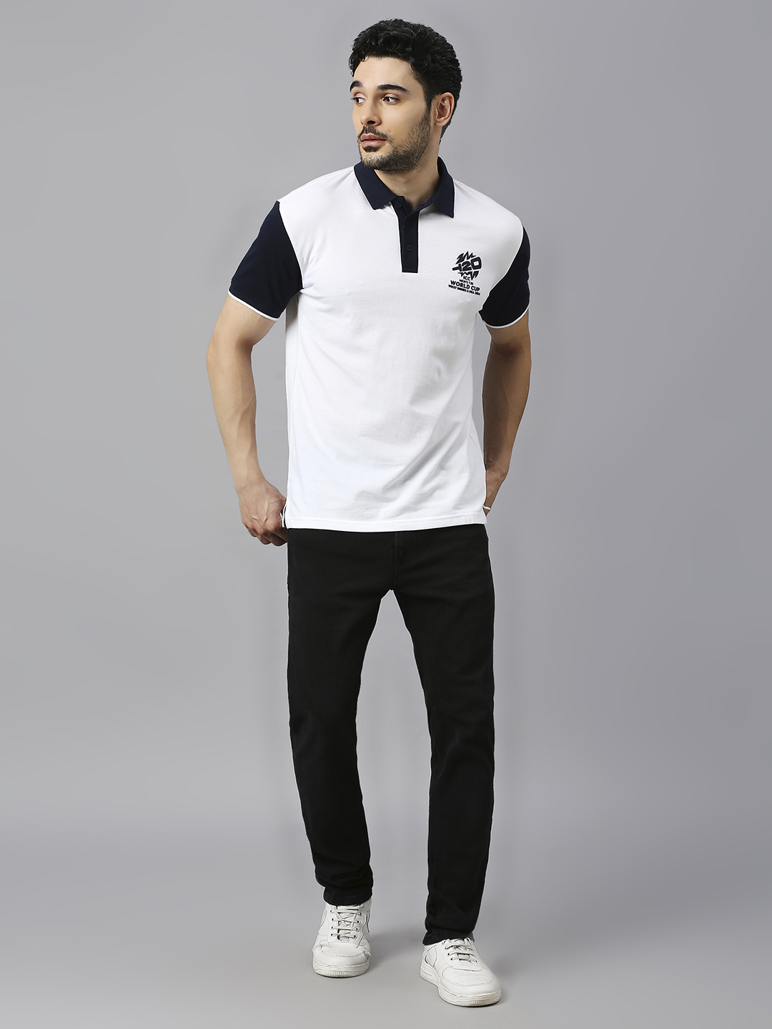 Buy ICC Men's T20 WC-24 White and Navy Blue Colourblocked Half Sleeves ...