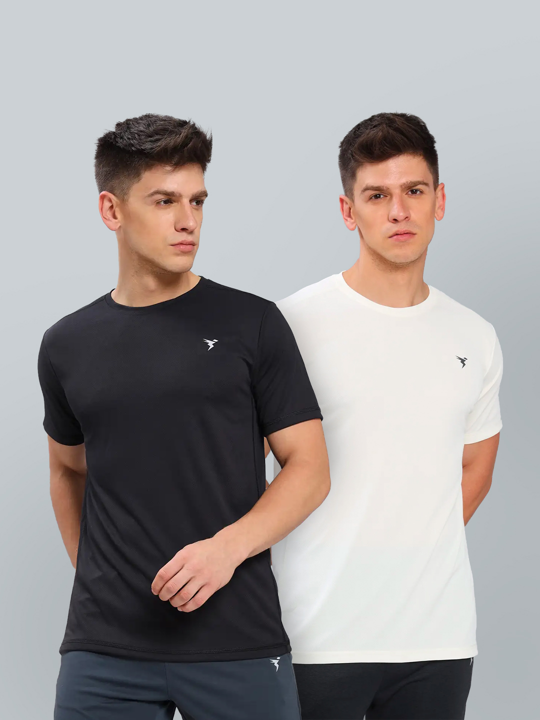 Men Black and White Polyester Solid T-Shirt - Pack of 2