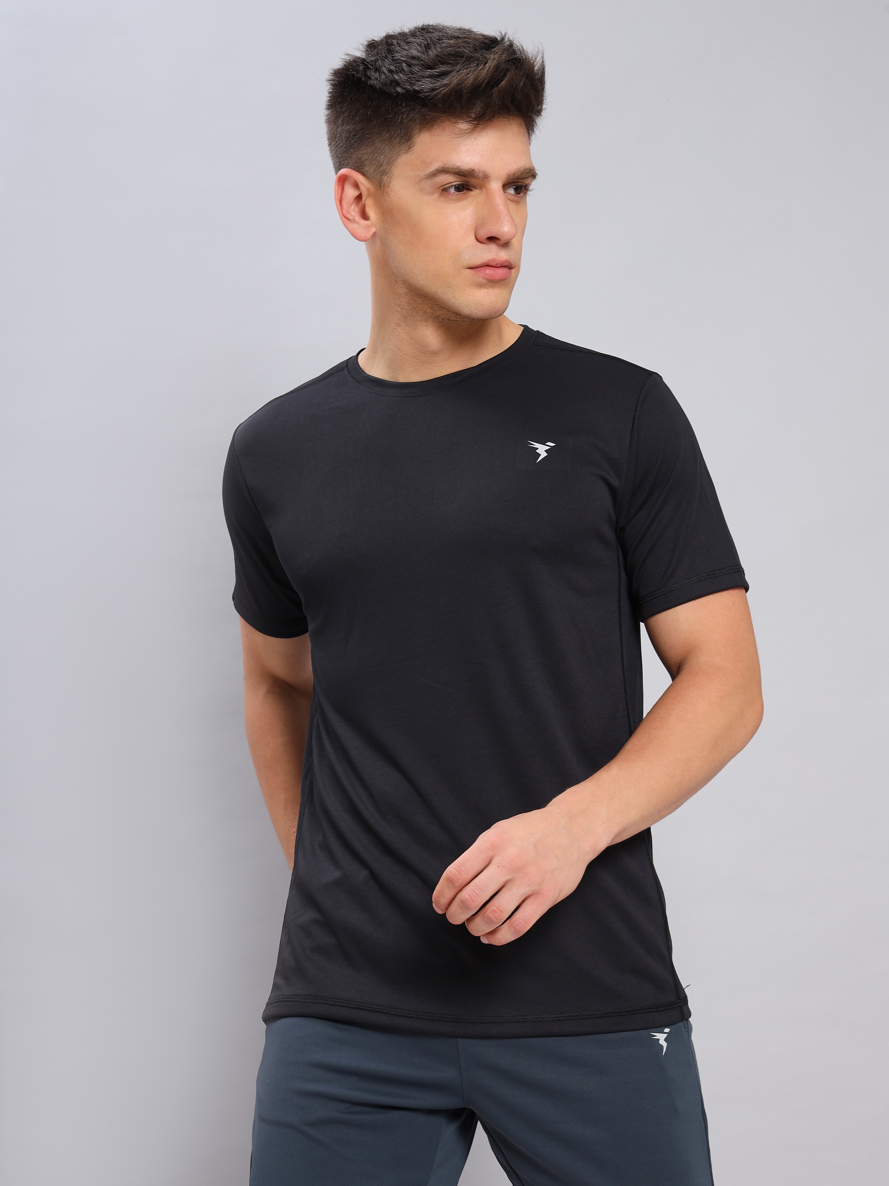 Technosport Men Black and White Polyester Solid T-Shirt - Pack of 2 (2)
